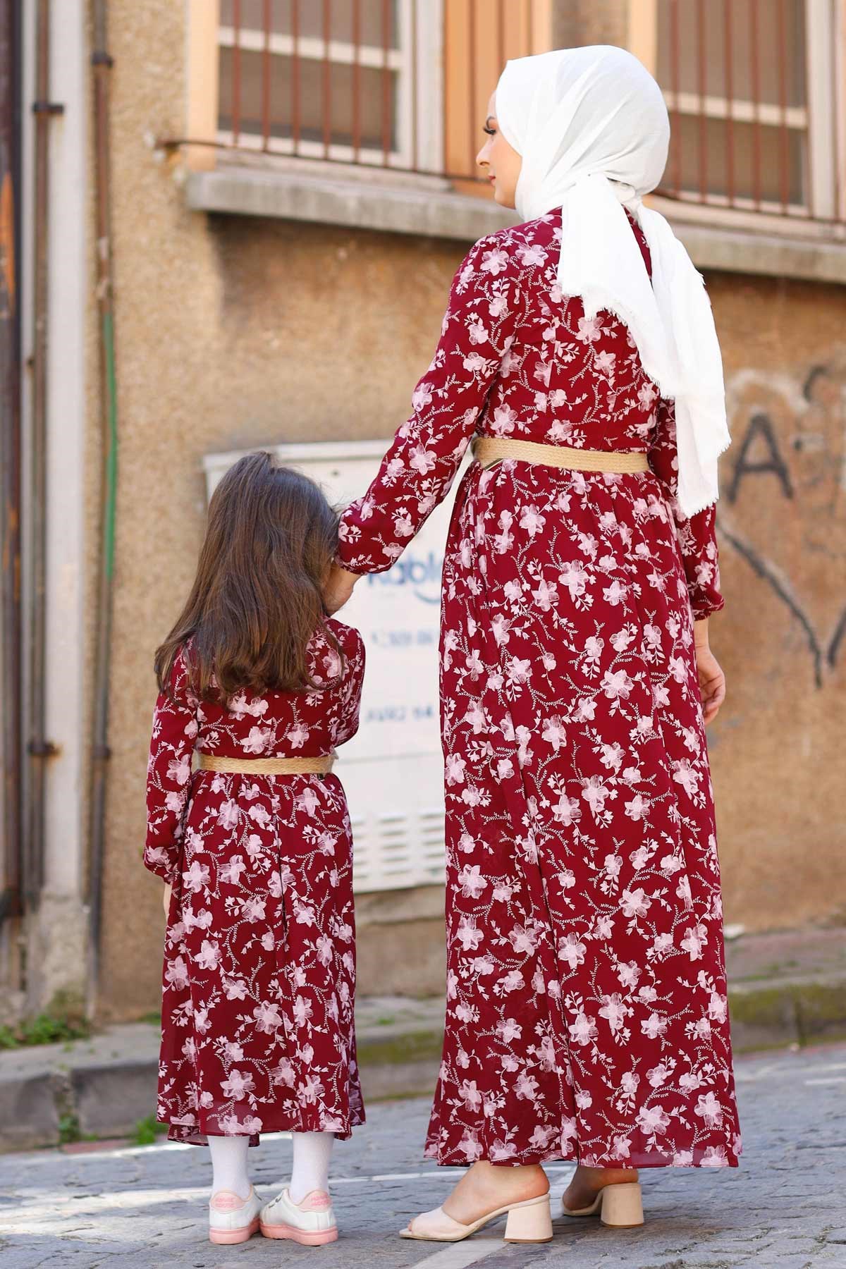 Gül Desen Anne Elbise Bordo 10479-11