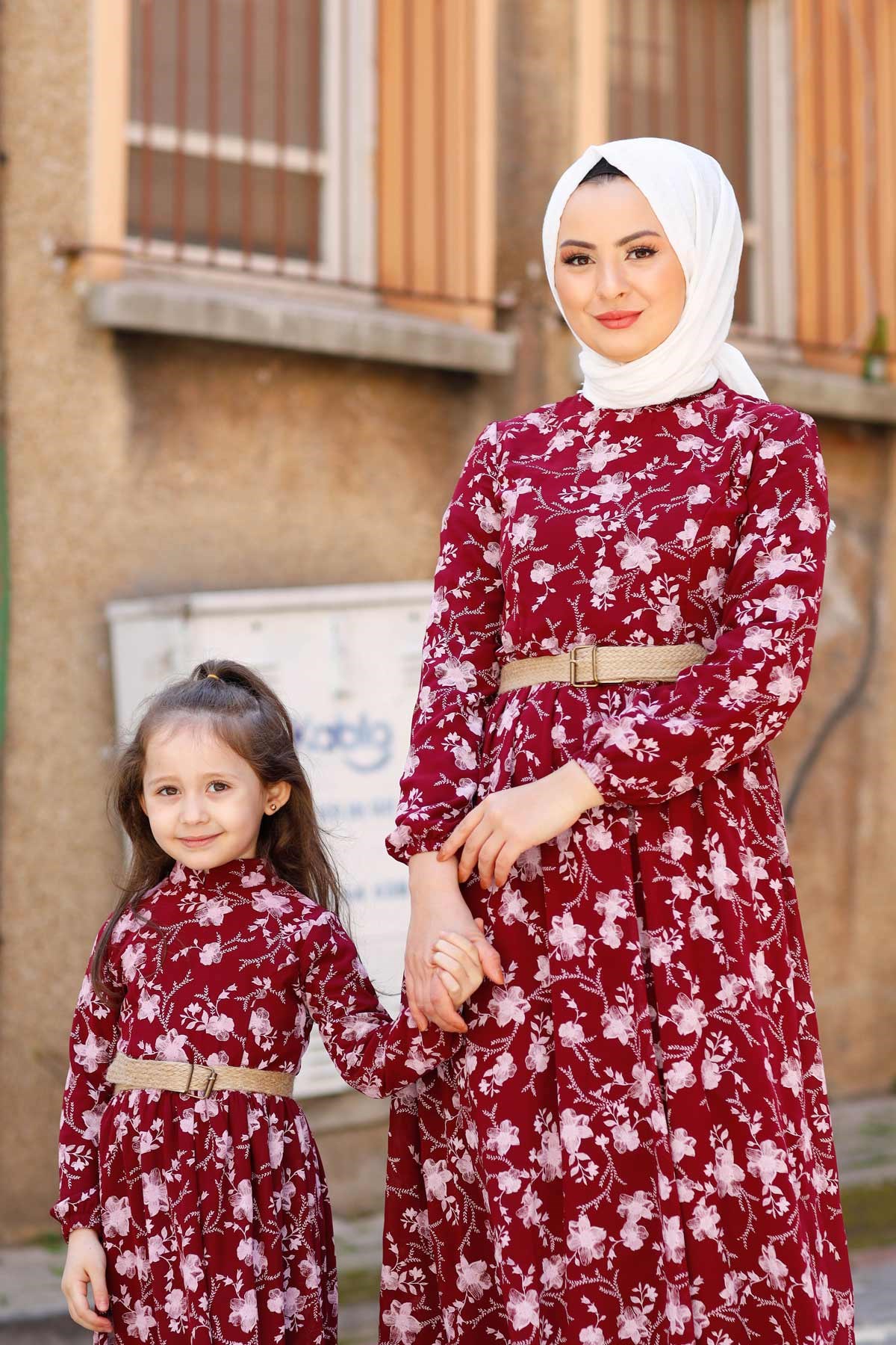 Gül Desen Anne Elbise Bordo 10479-11