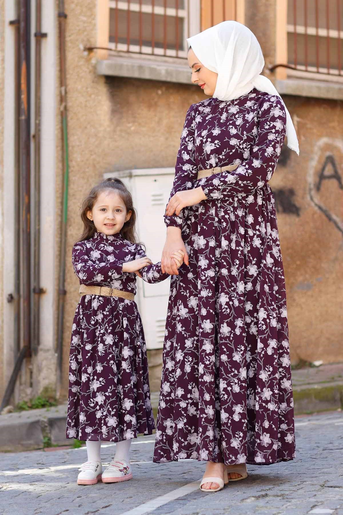Gül Desen Anne Elbise Mürdüm 10479-11