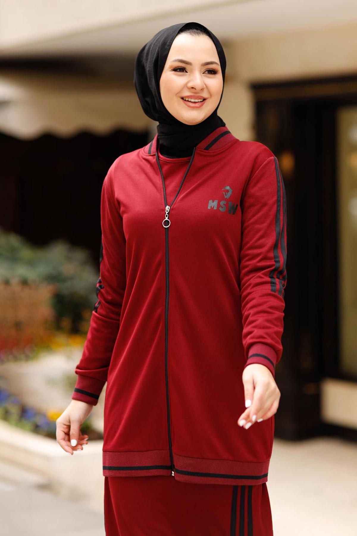 Hırkalı Spor Tesettür Kombin Bordo 8183