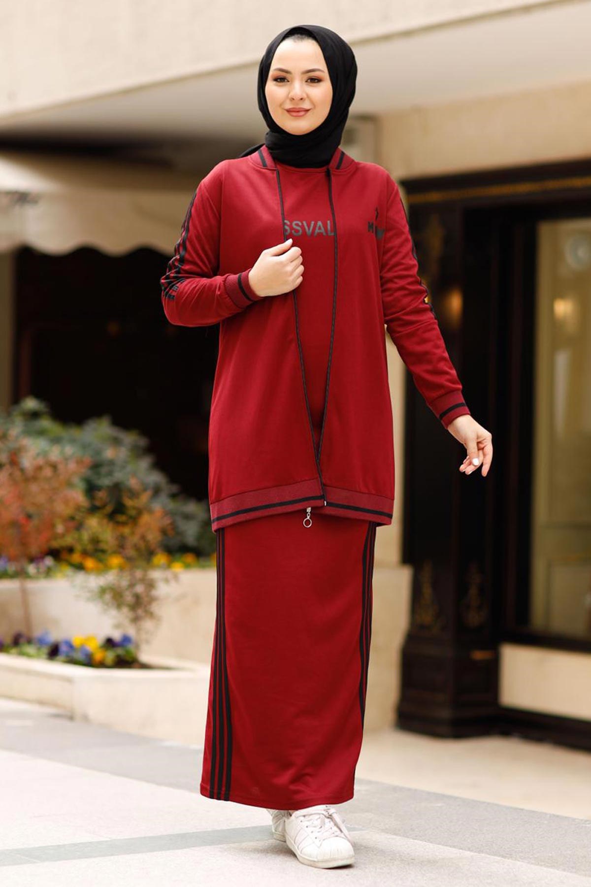 Hırkalı Spor Tesettür Kombin Bordo 8183