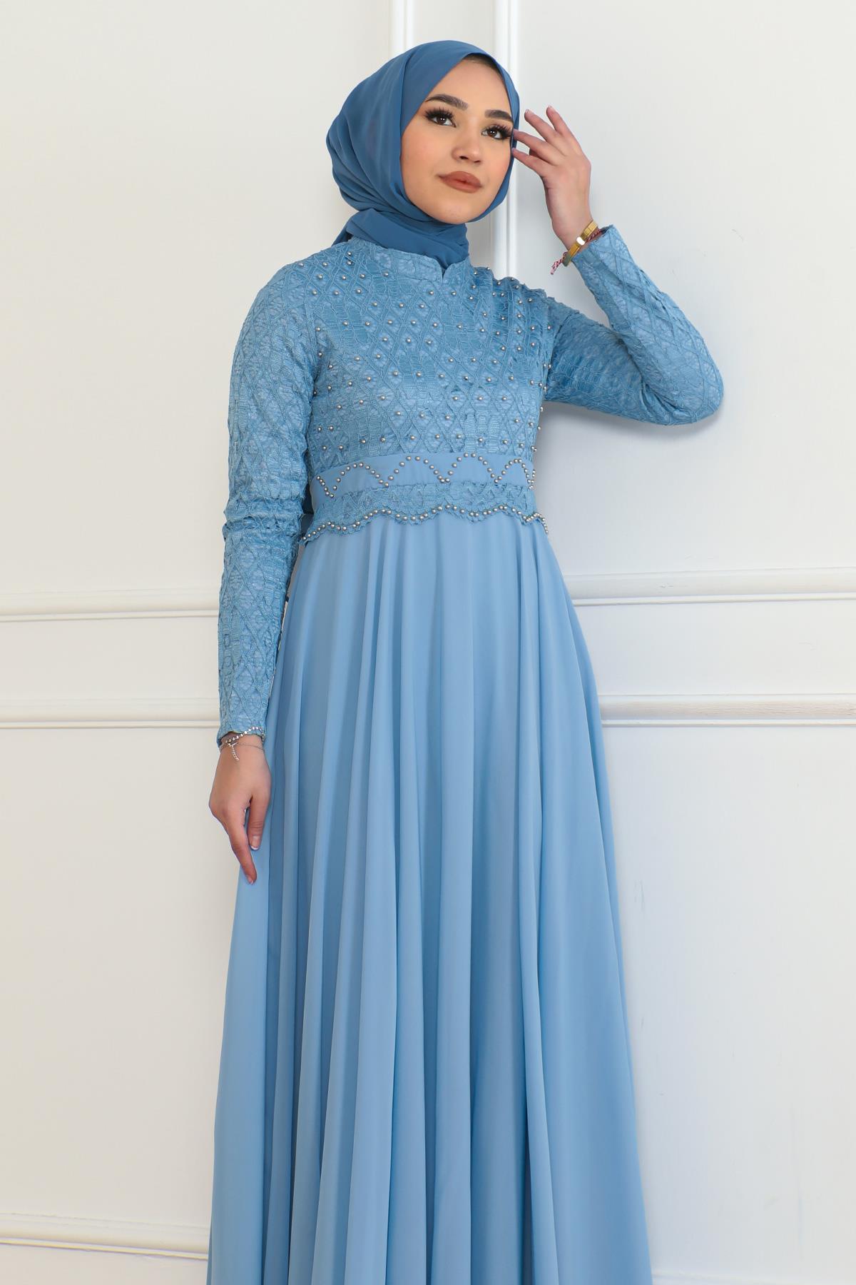 İnci Detaylı Abiye Bebe Mavisi 6137