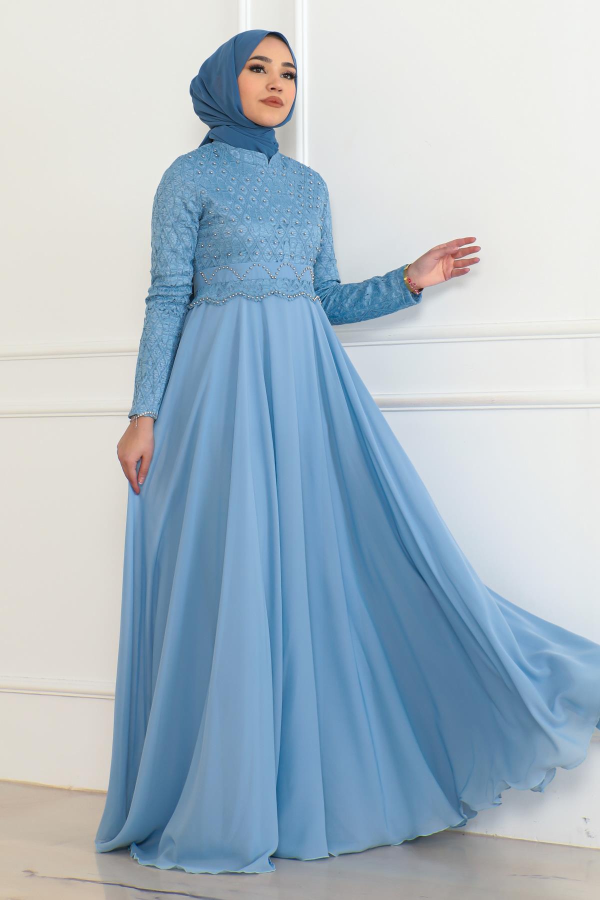 İnci Detaylı Abiye Bebe Mavisi 6137