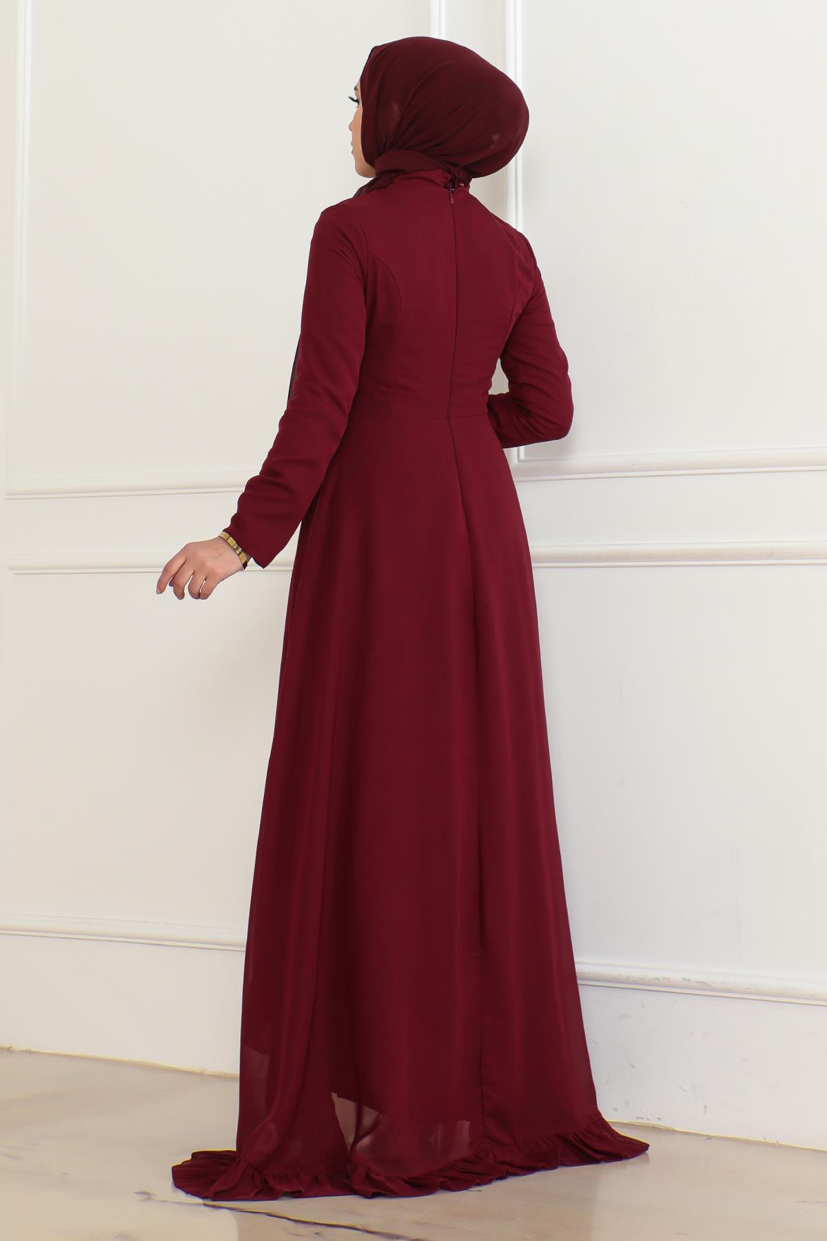 İnci Detaylı Abiye Bordo 6130