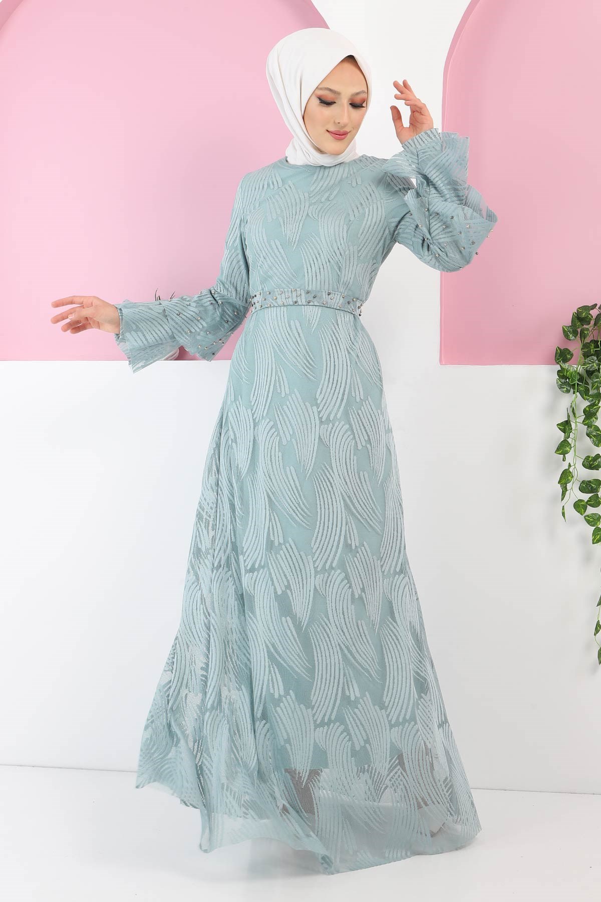İnci Detaylı Dantel Elbise Mint 13301