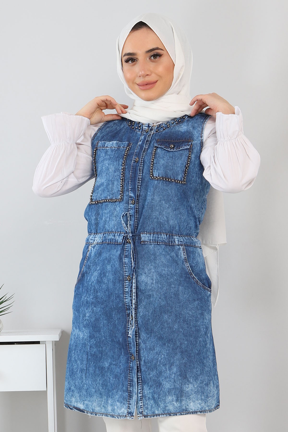 İnci Detaylı Kot Tunik Mavi 5010