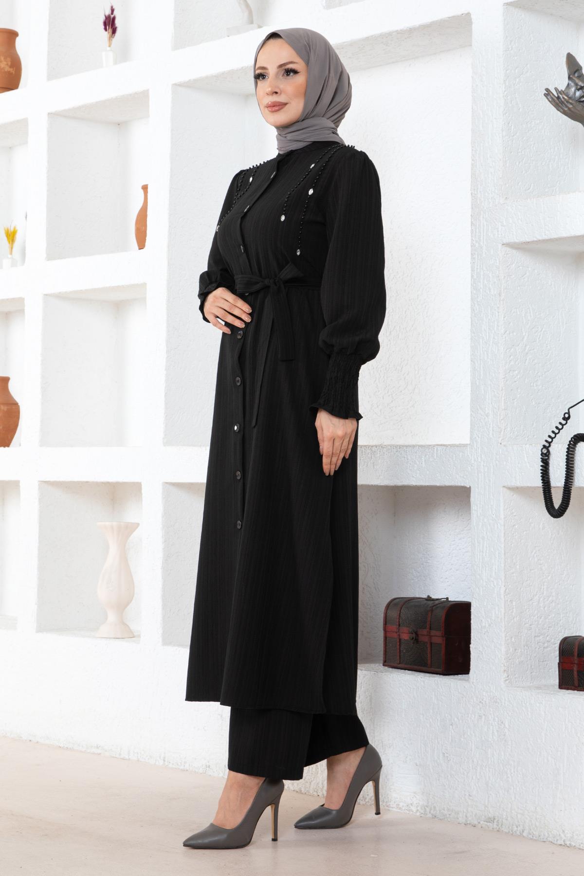 İnci Detaylı Takım Siyah 19360
