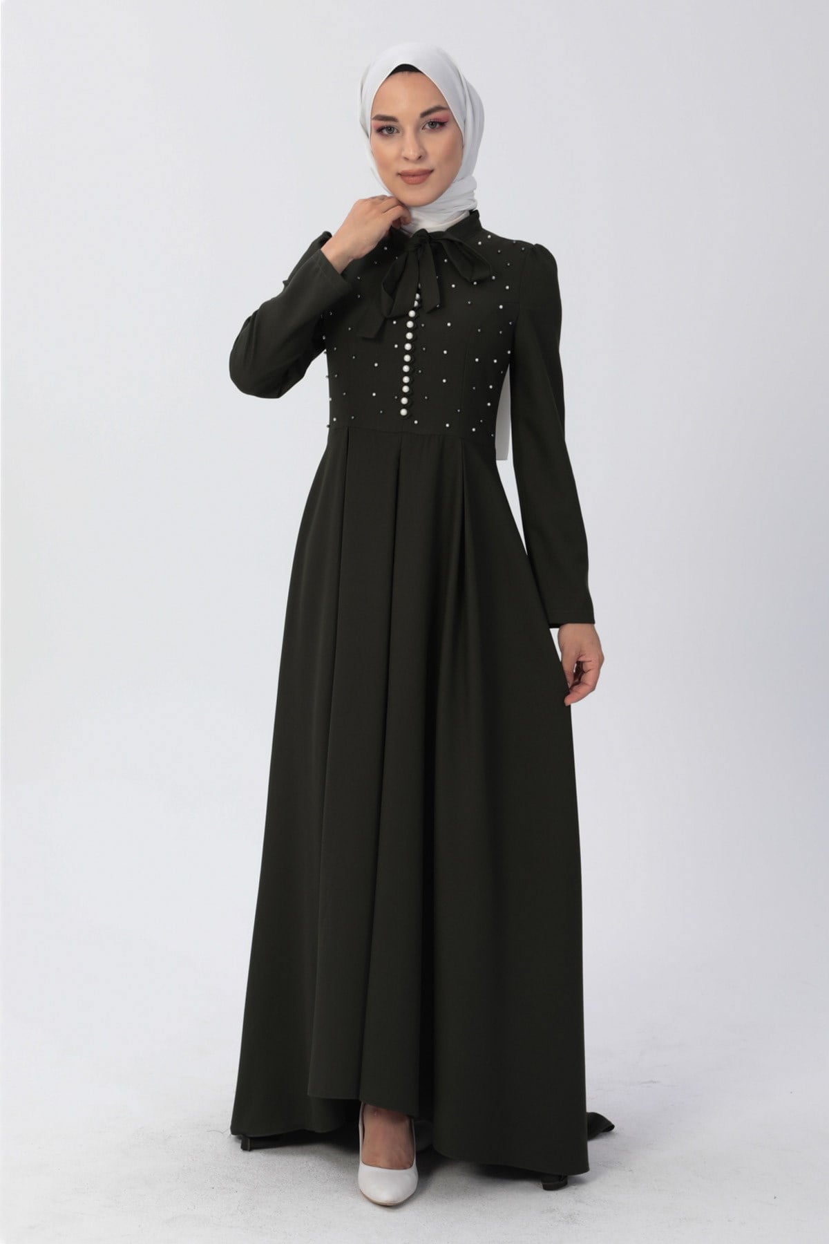 İncili Elbise Haki 8352