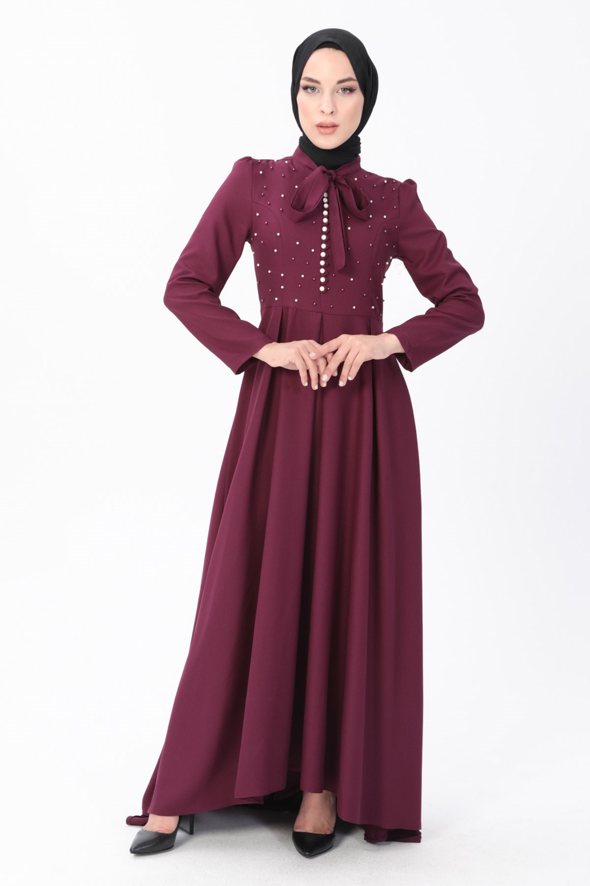 İncili Elbise Mürdüm 8352