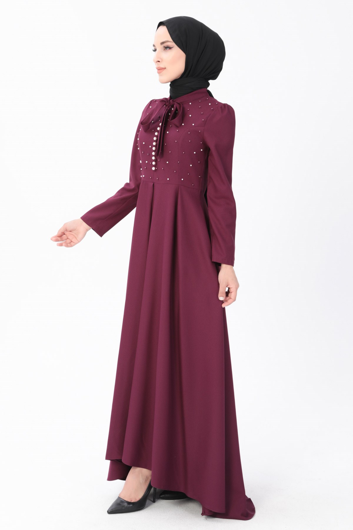 İncili Elbise Mürdüm 8352