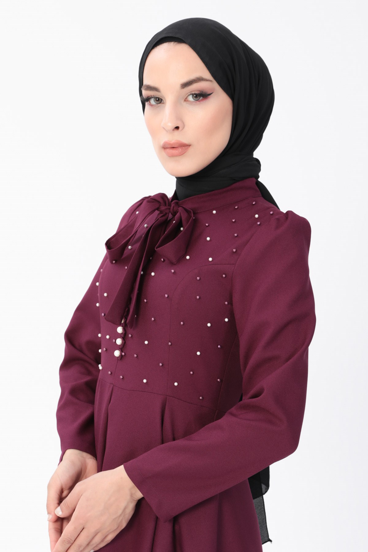İncili Elbise Mürdüm 8352