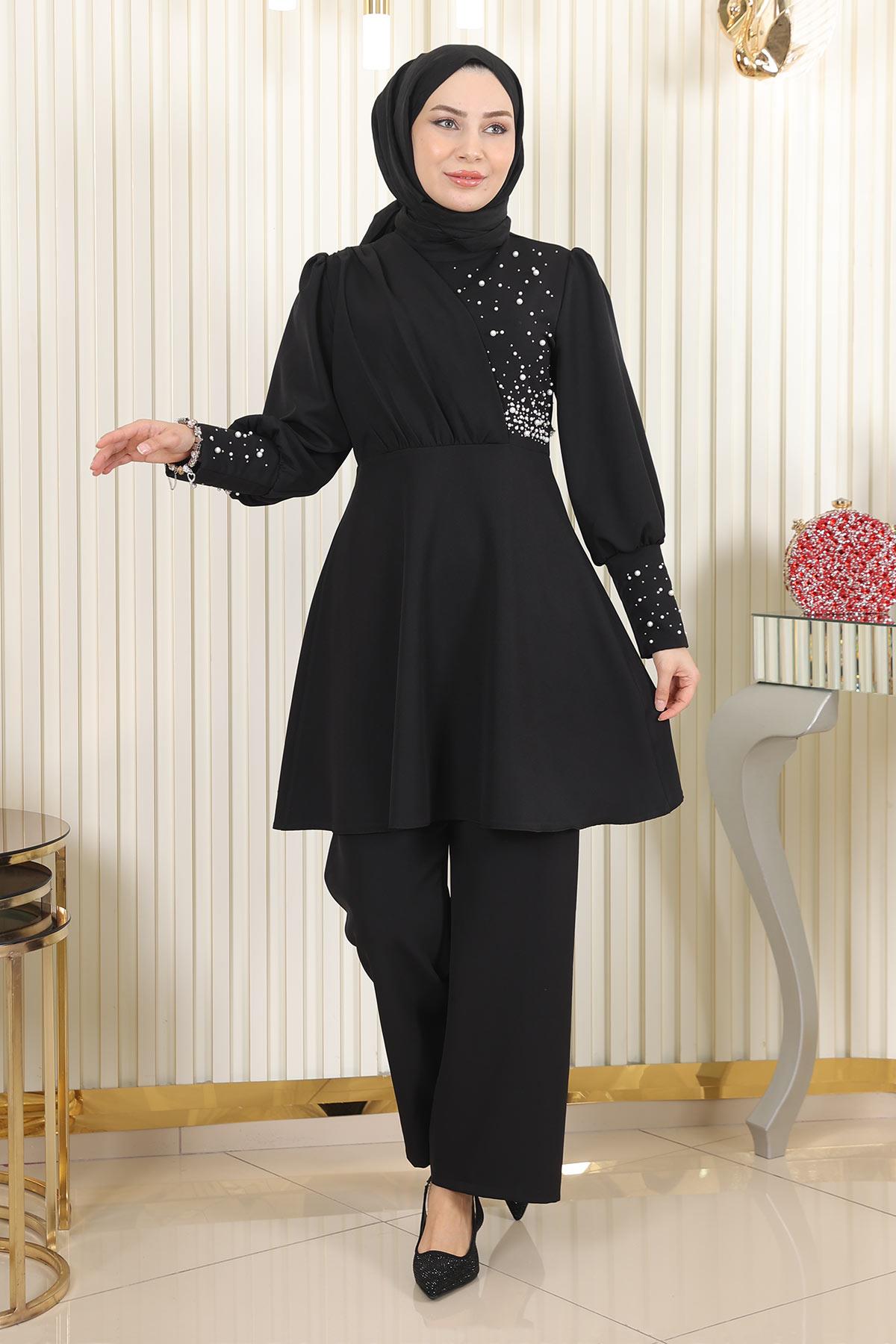 İncili İkili Takım Siyah 17801