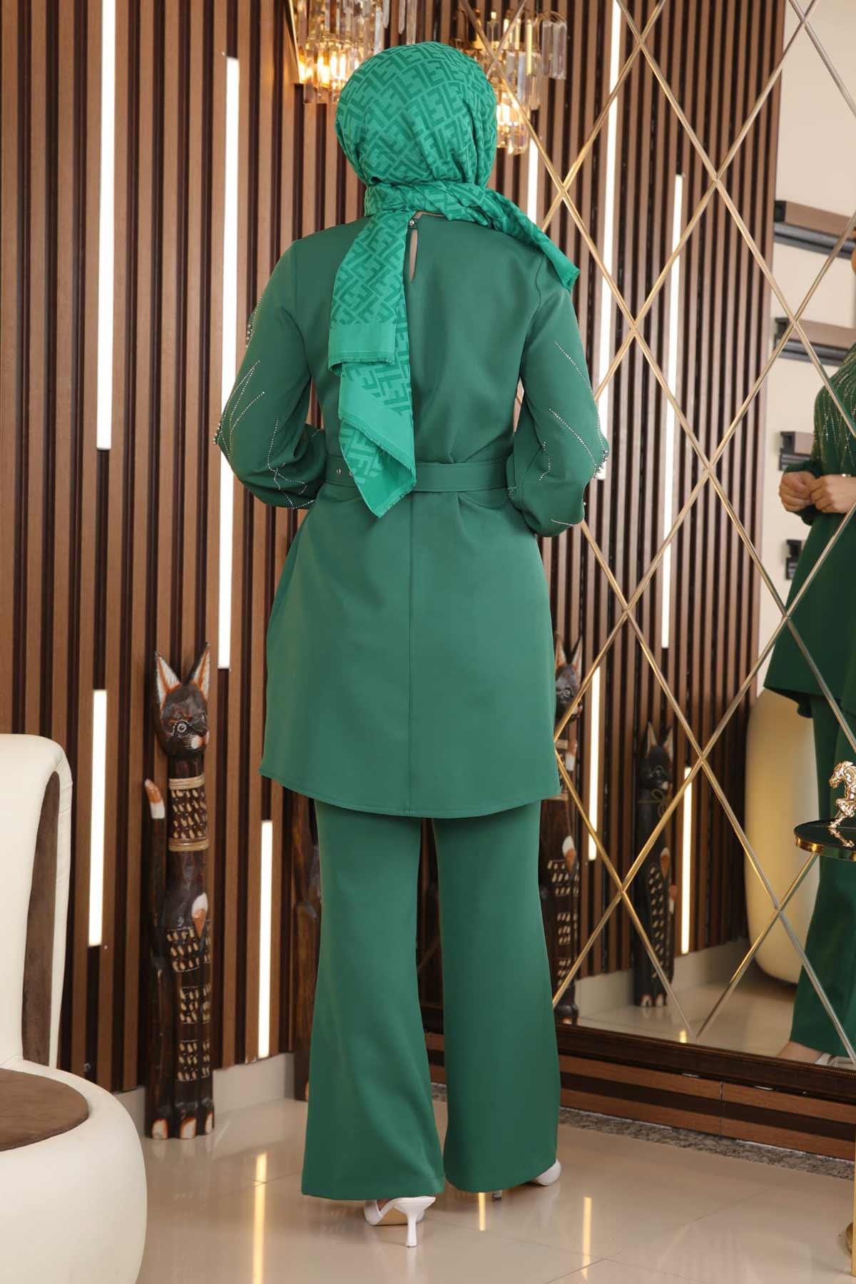 İncili Taş Detaylı Takım Zümrüt Zümrüt MSW19116-5