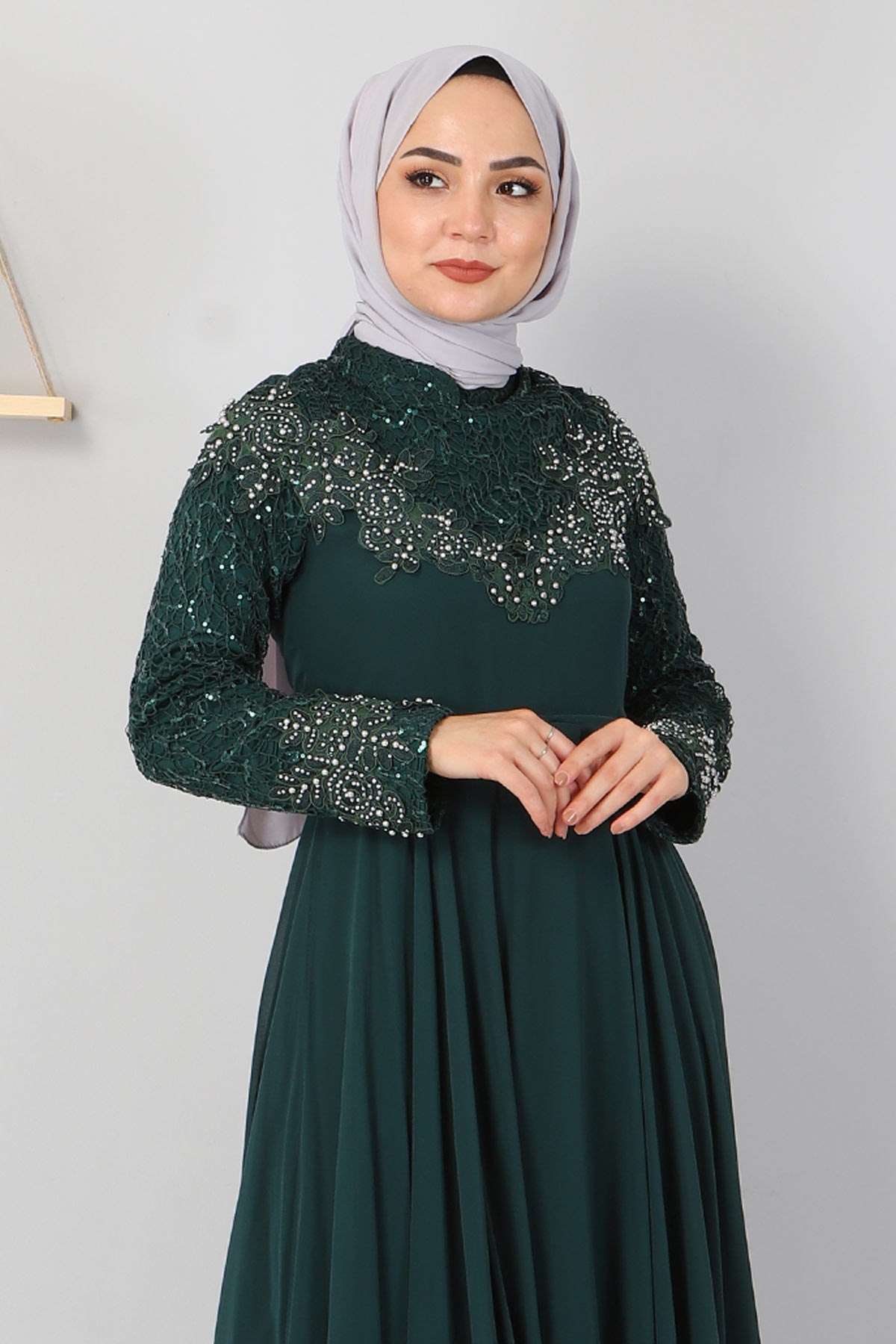 İncili Tesettür Abiye Zümrüt 8922