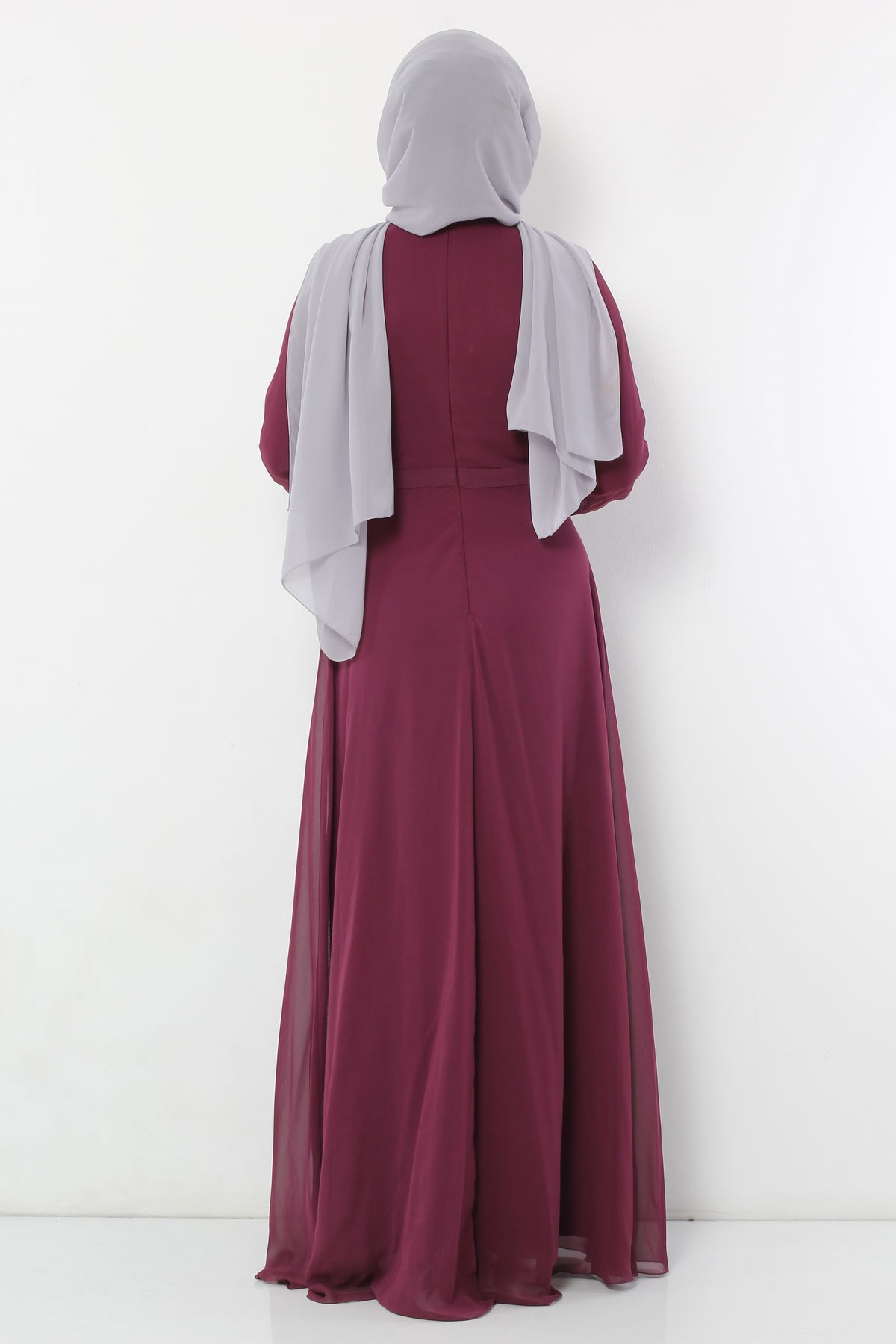İncili Tesettür Elbise Mürdüm Mürdüm 8909-2