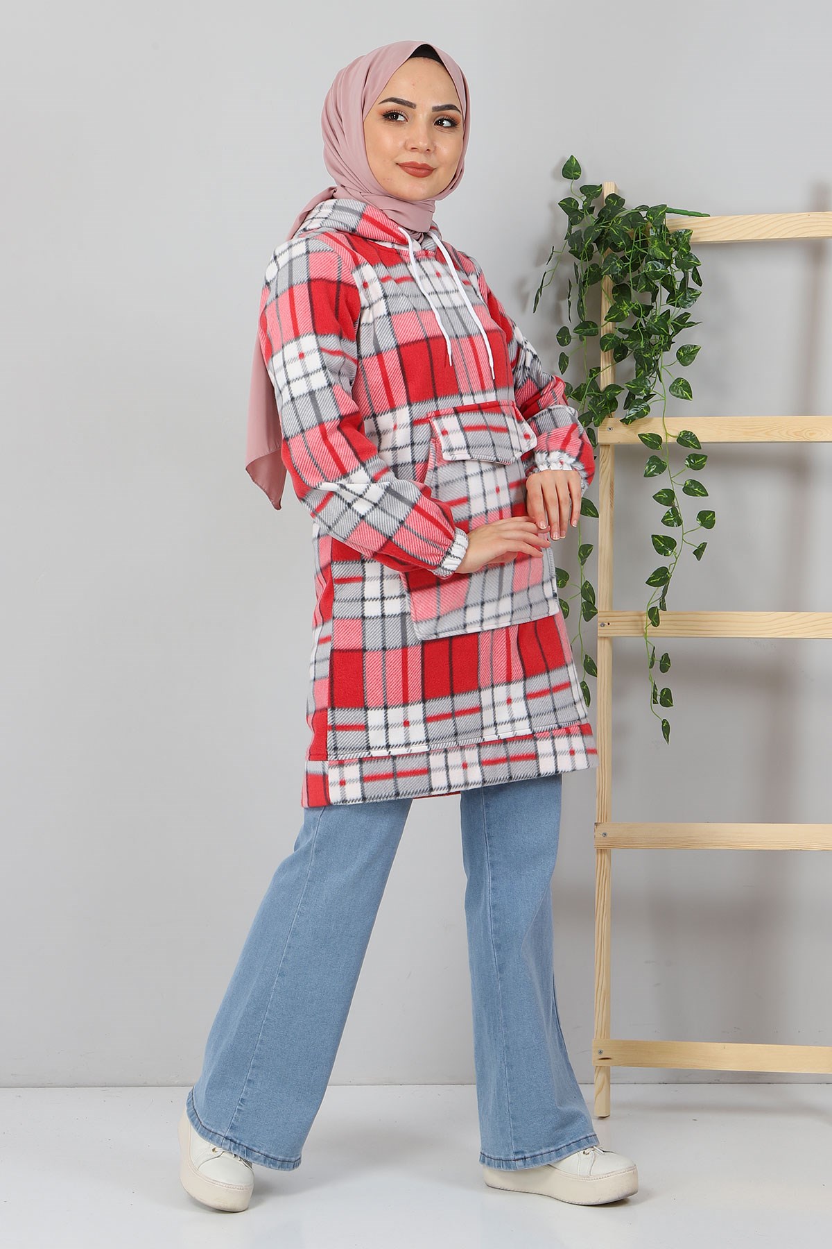 Kanguru Cepli Polar Sweatshirt Kırmızı 10801