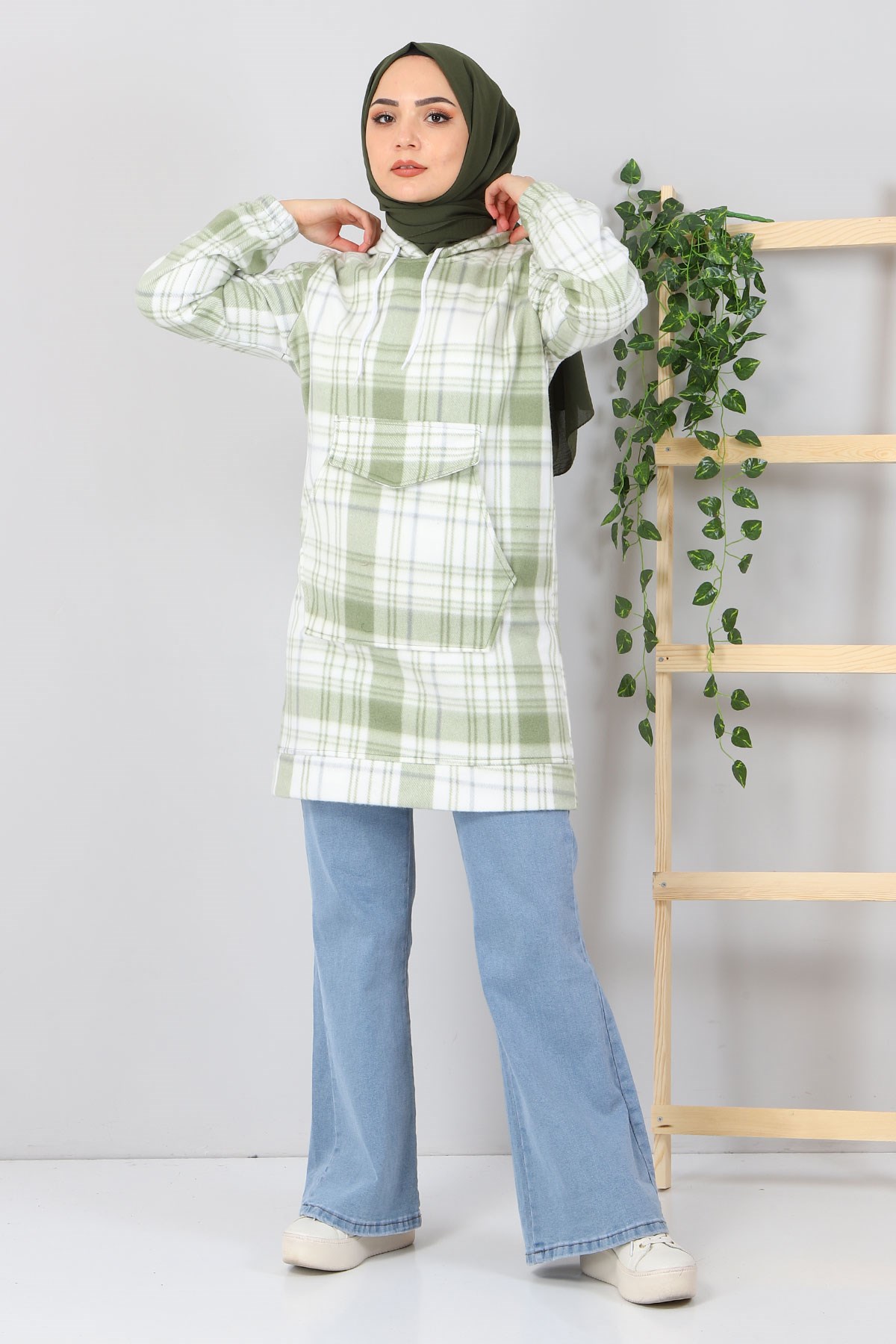 Kanguru Cepli Polar Sweatshirt Yeşil 10801