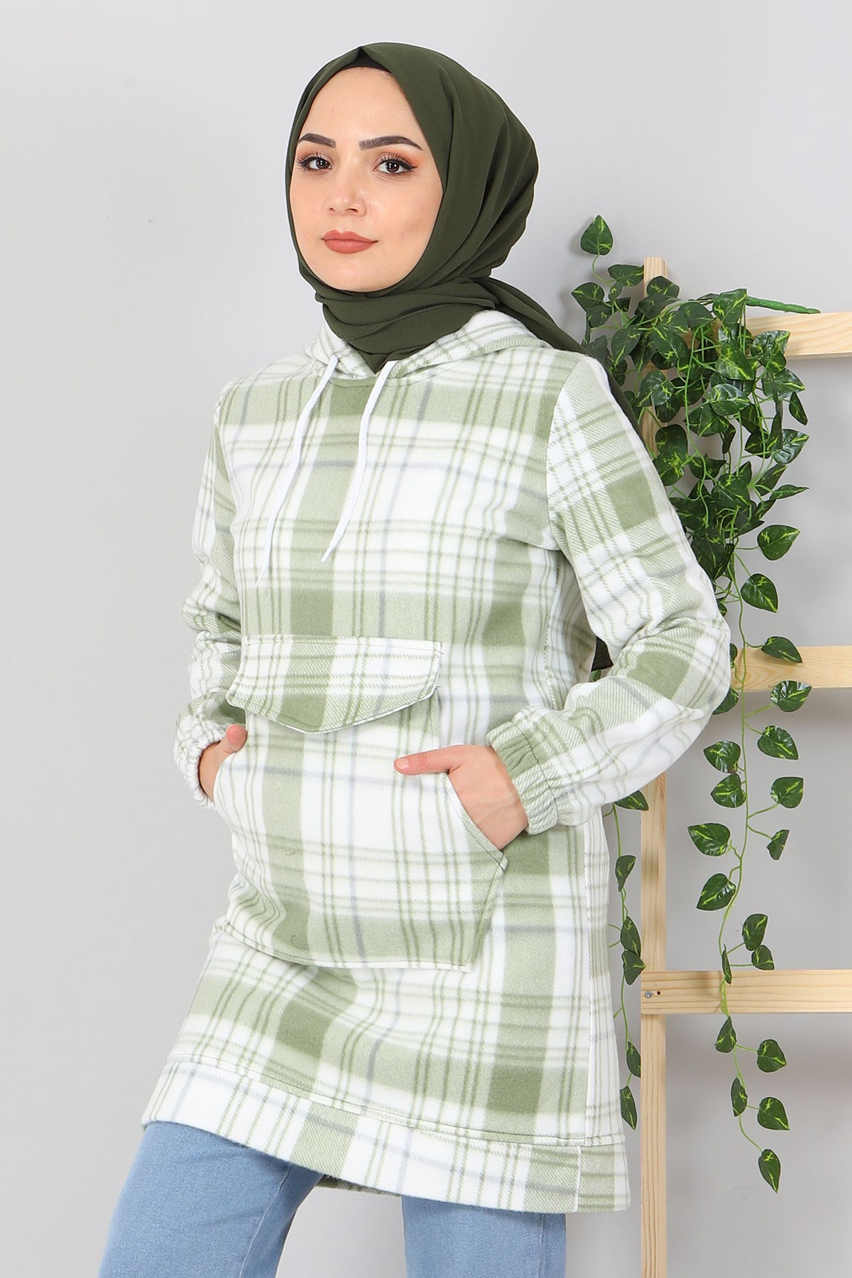 Kanguru Cepli Polar Sweatshirt Yeşil 10801