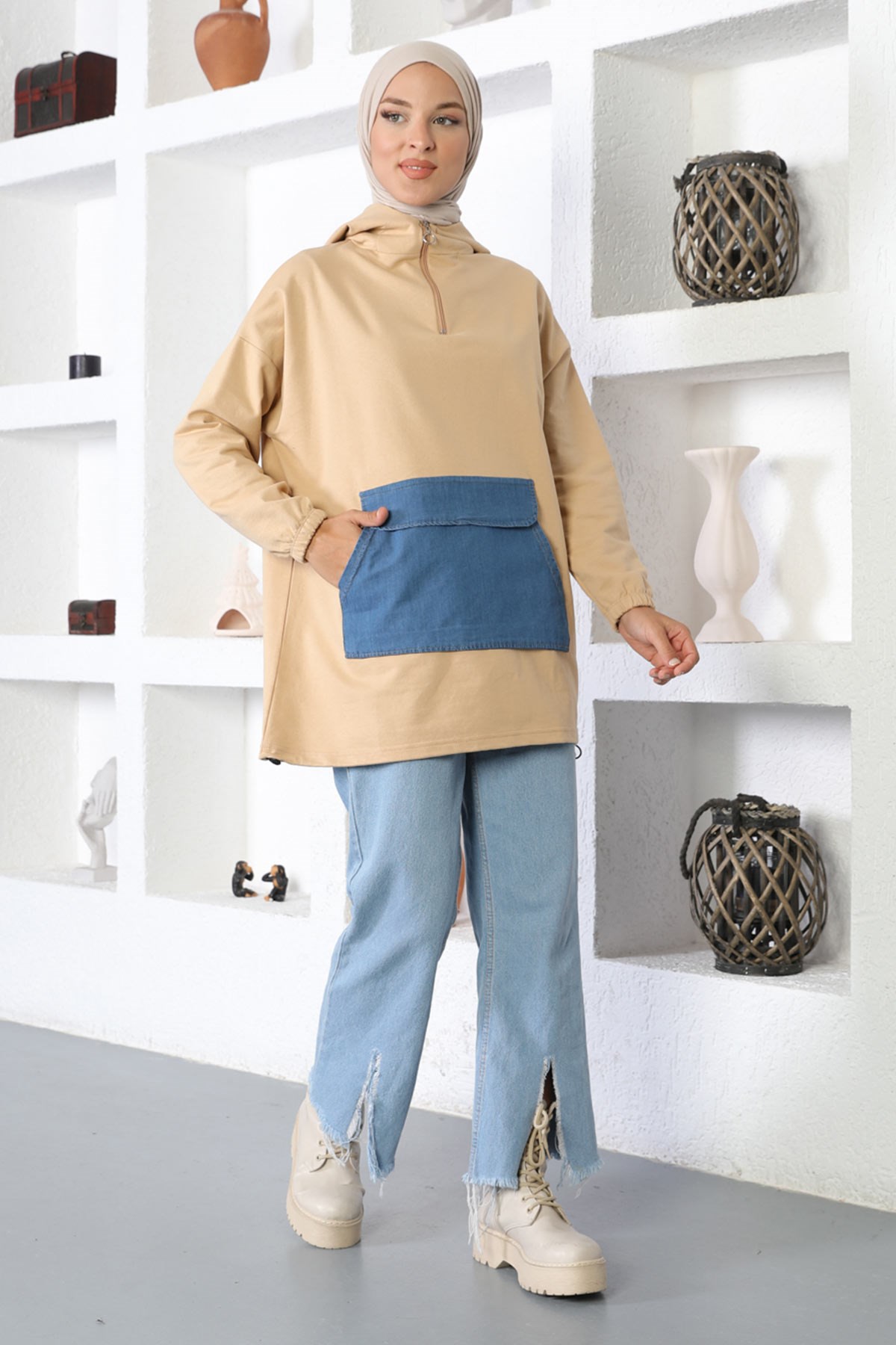 Kanguru Cepli Sweatshirt Vizon 6044