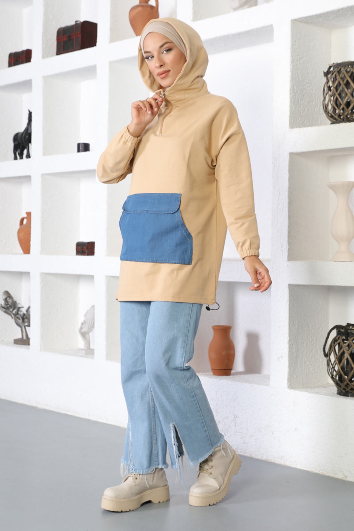 Kanguru Cepli Sweatshirt Vizon 6044