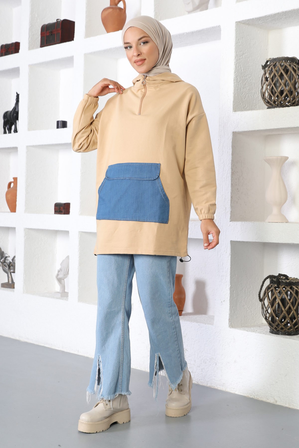 Kanguru Cepli Sweatshirt Vizon 6044