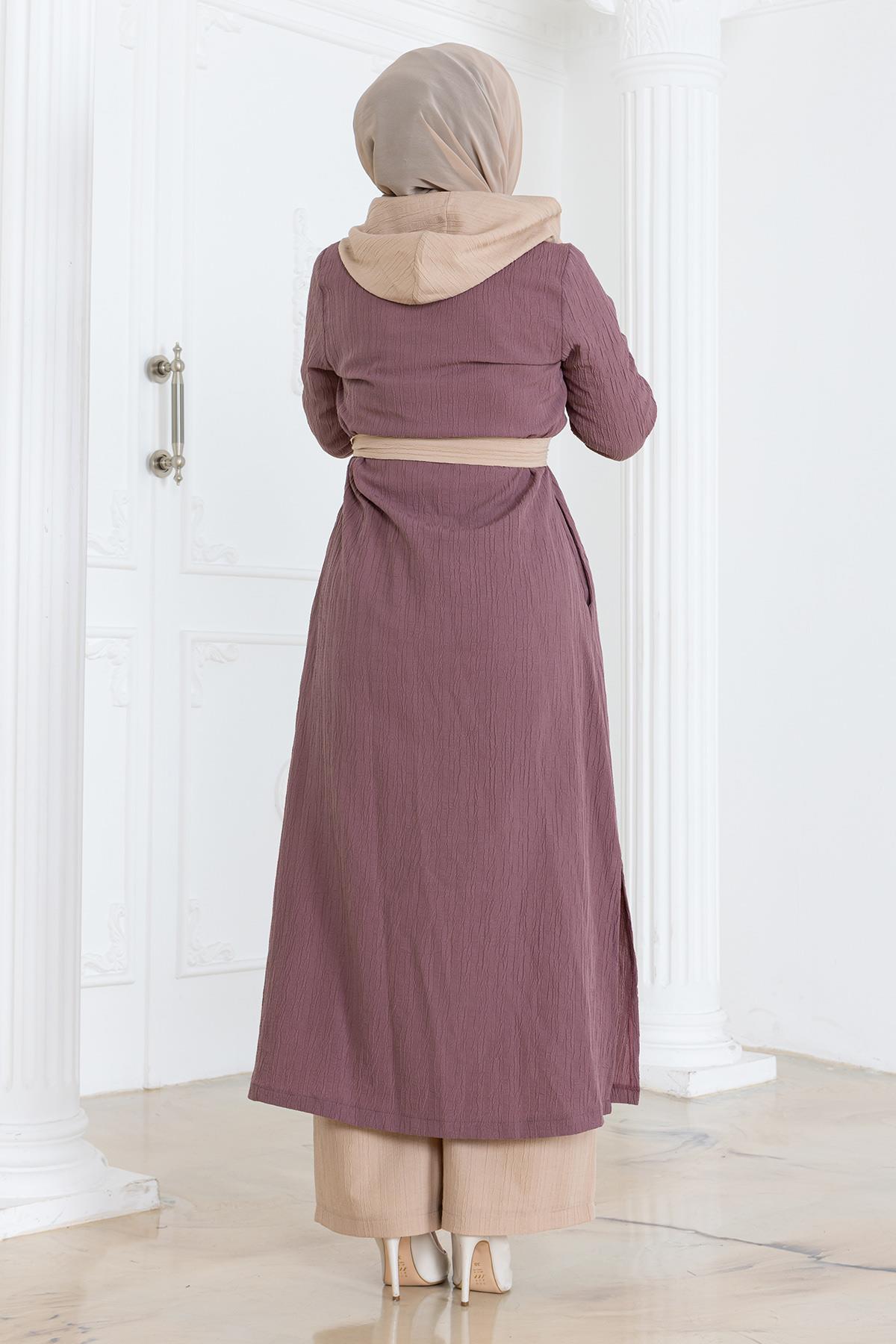 Kapşonlu Düğmeli Takım Gül Kurusu Gül Kurusu MSW19238-1