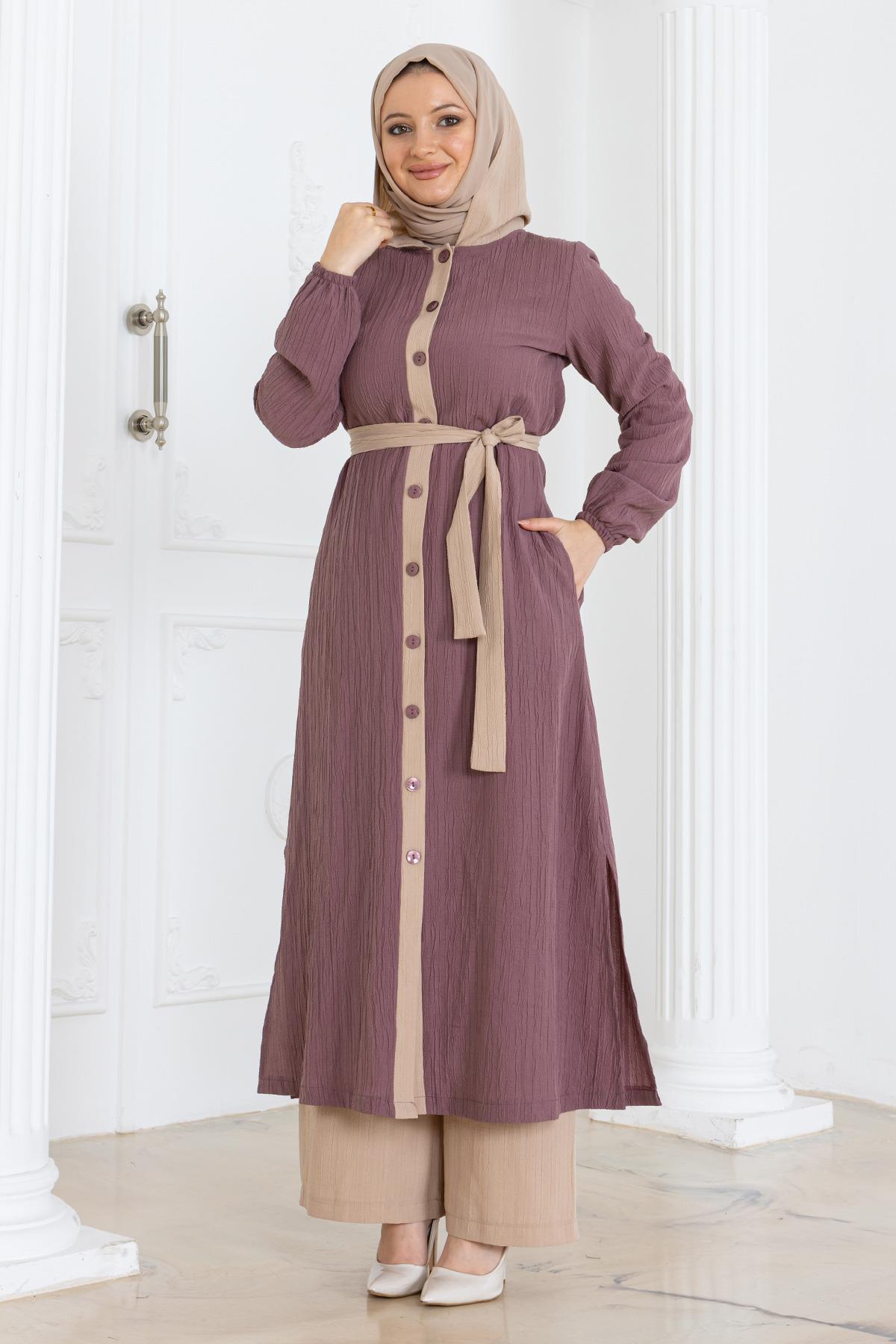 Kapşonlu Düğmeli Takım Gül Kurusu Gül Kurusu MSW19238-1