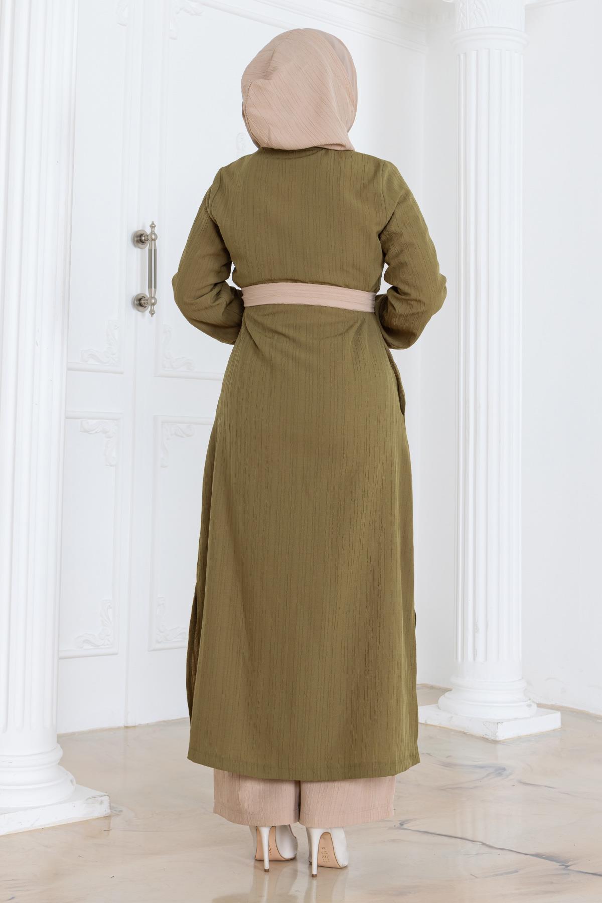 Kapşonlu Düğmeli Takım Haki Haki MSW19238-2