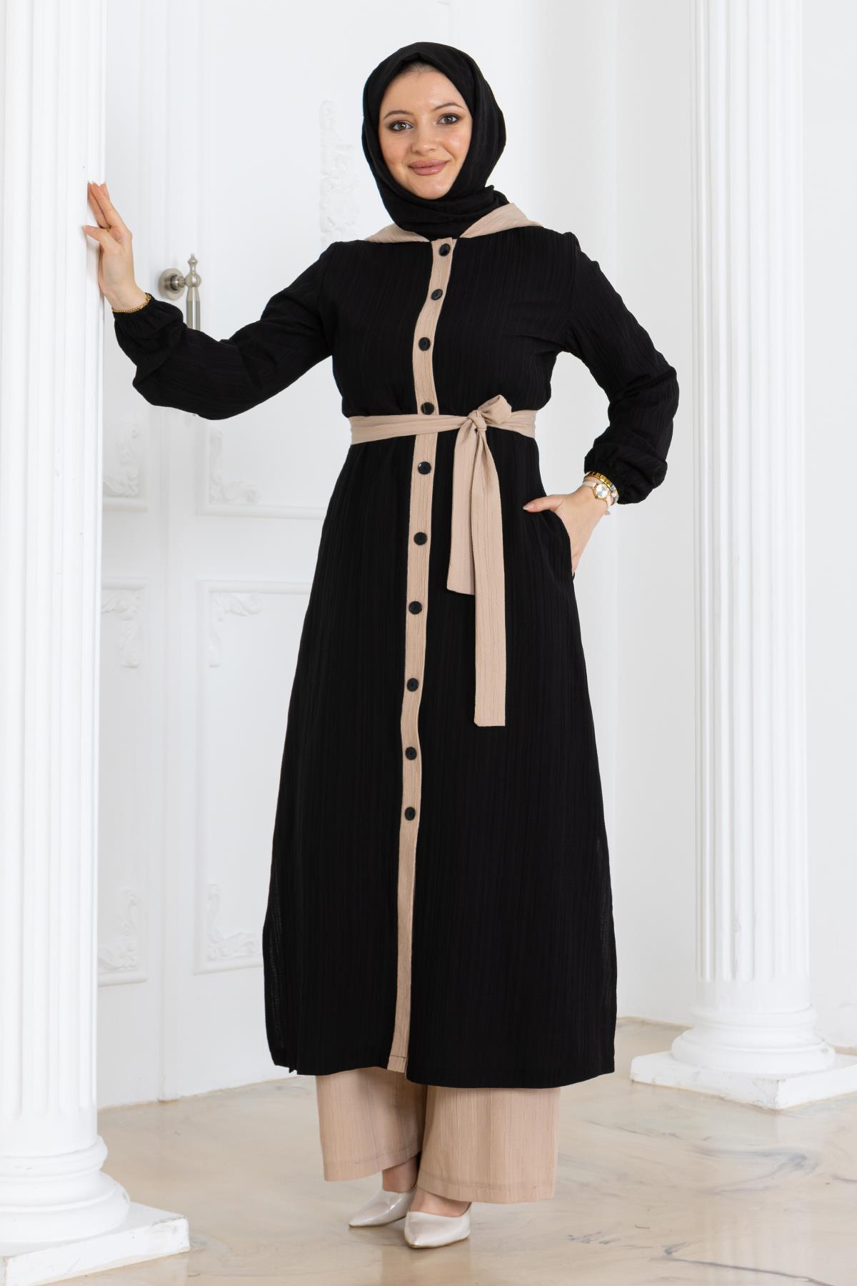 Kapşonlu Düğmeli Takım Siyah Siyah MSW19238-4