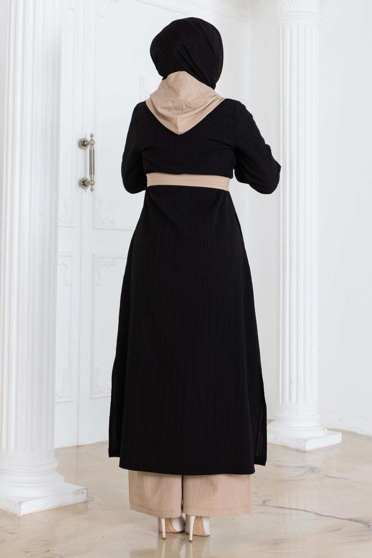 Kapşonlu Düğmeli Takım Siyah Siyah MSW19238-4