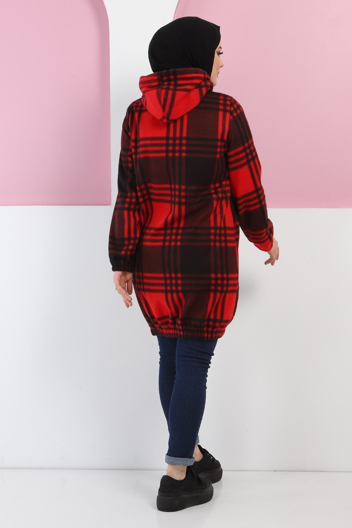 Kapşonlu Fermuarlı Polar Sweatshirt Bordo 10901