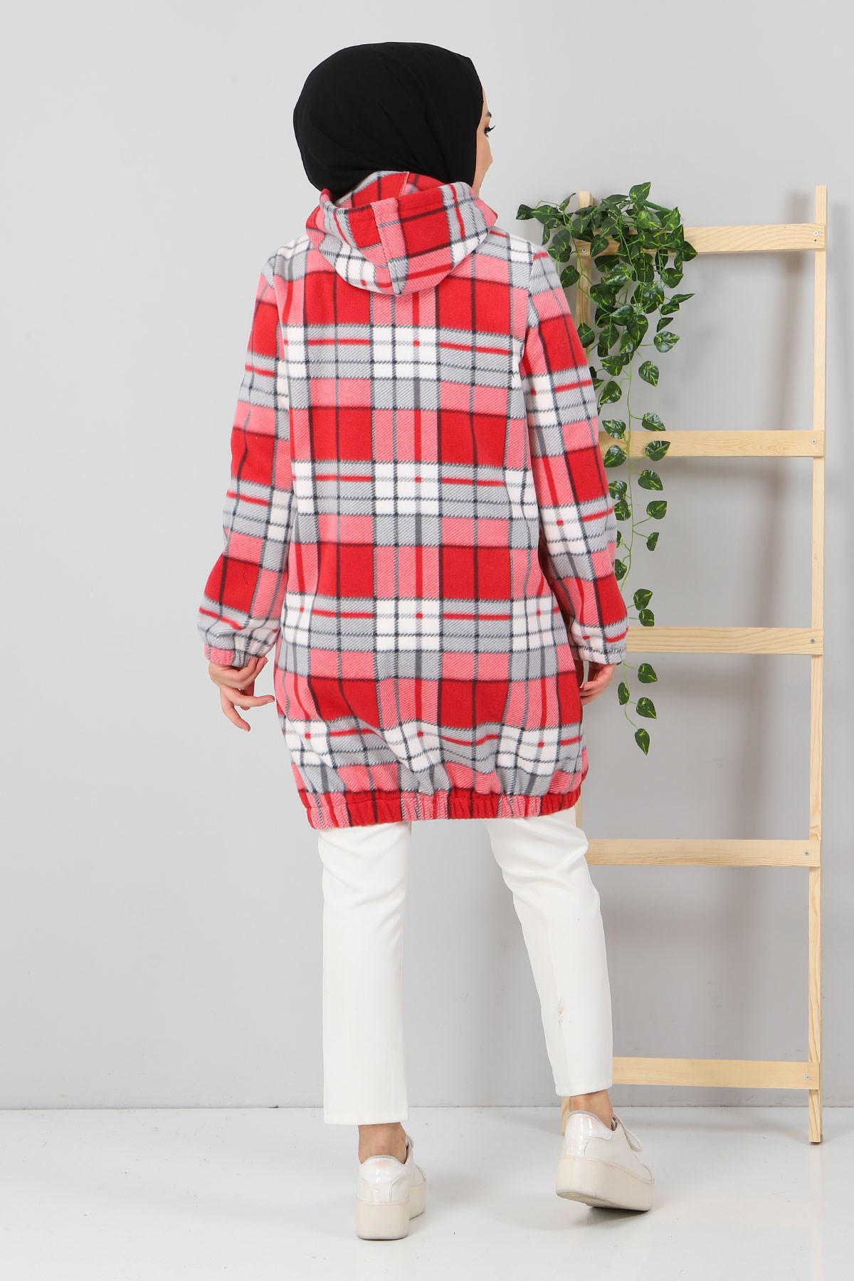 Kapşonlu Fermuarlı Polar Sweatshirt Kırmızı 10901