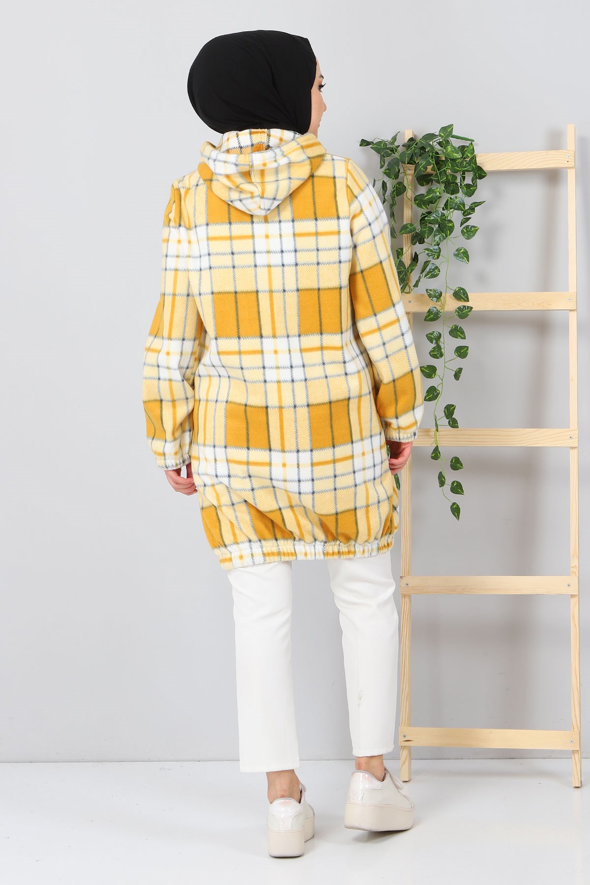 Kapşonlu Fermuarlı Polar Sweatshirt Sarı 10901