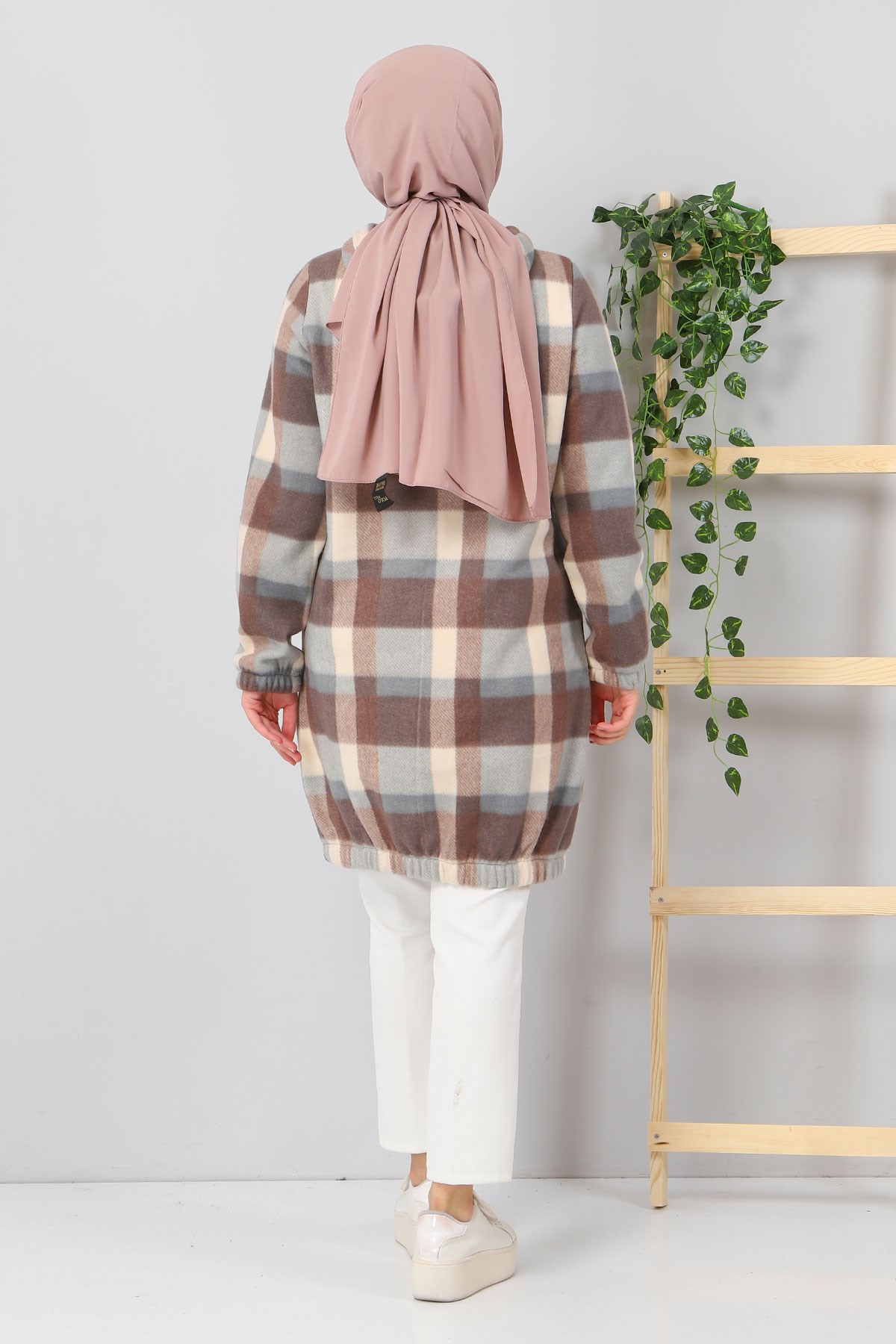 Kapşonlu Fermuarlı Polar Sweatshirt Vizon 10901