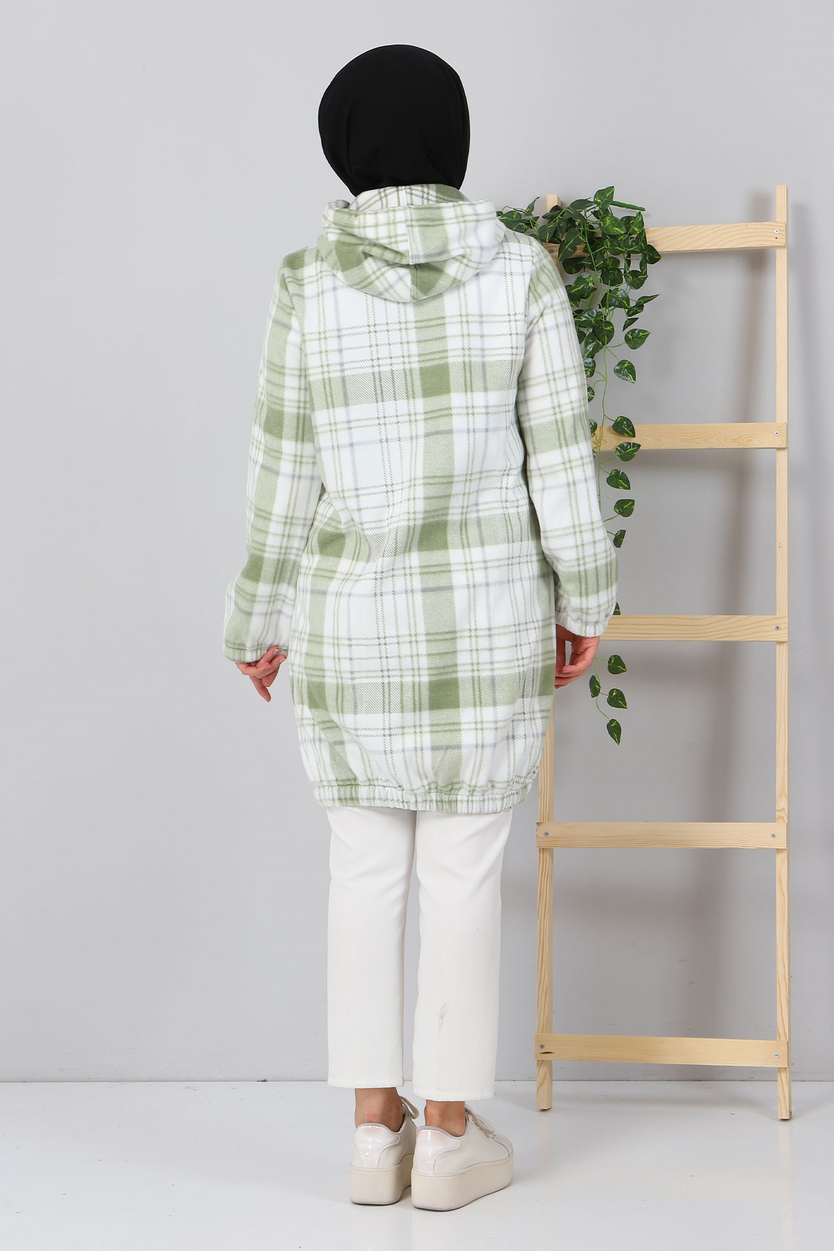 Kapşonlu Fermuarlı Polar Sweatshirt Yeşil 10901