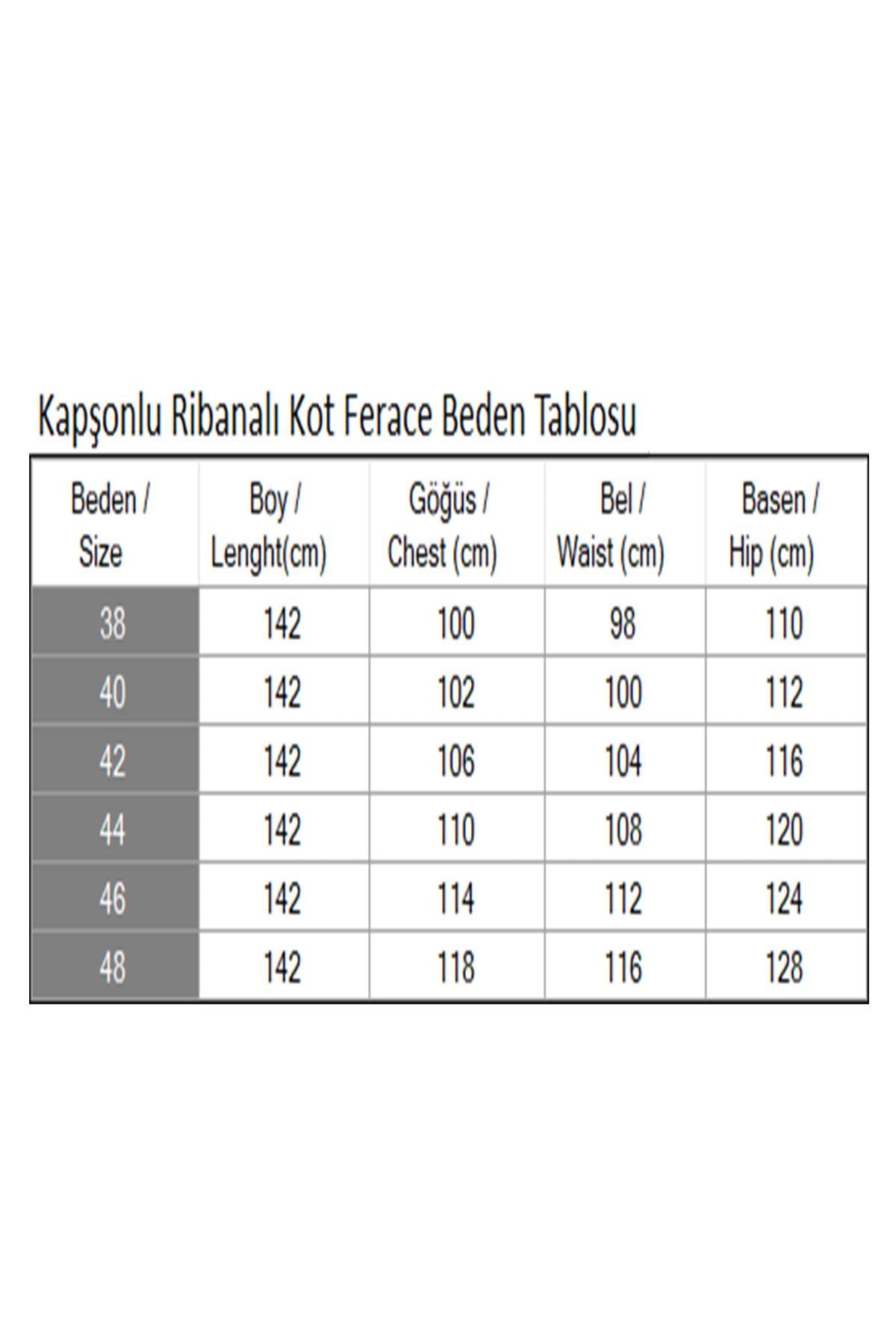 Kapşonlu Ribanalı Kot Ferace Açık Kot 19280