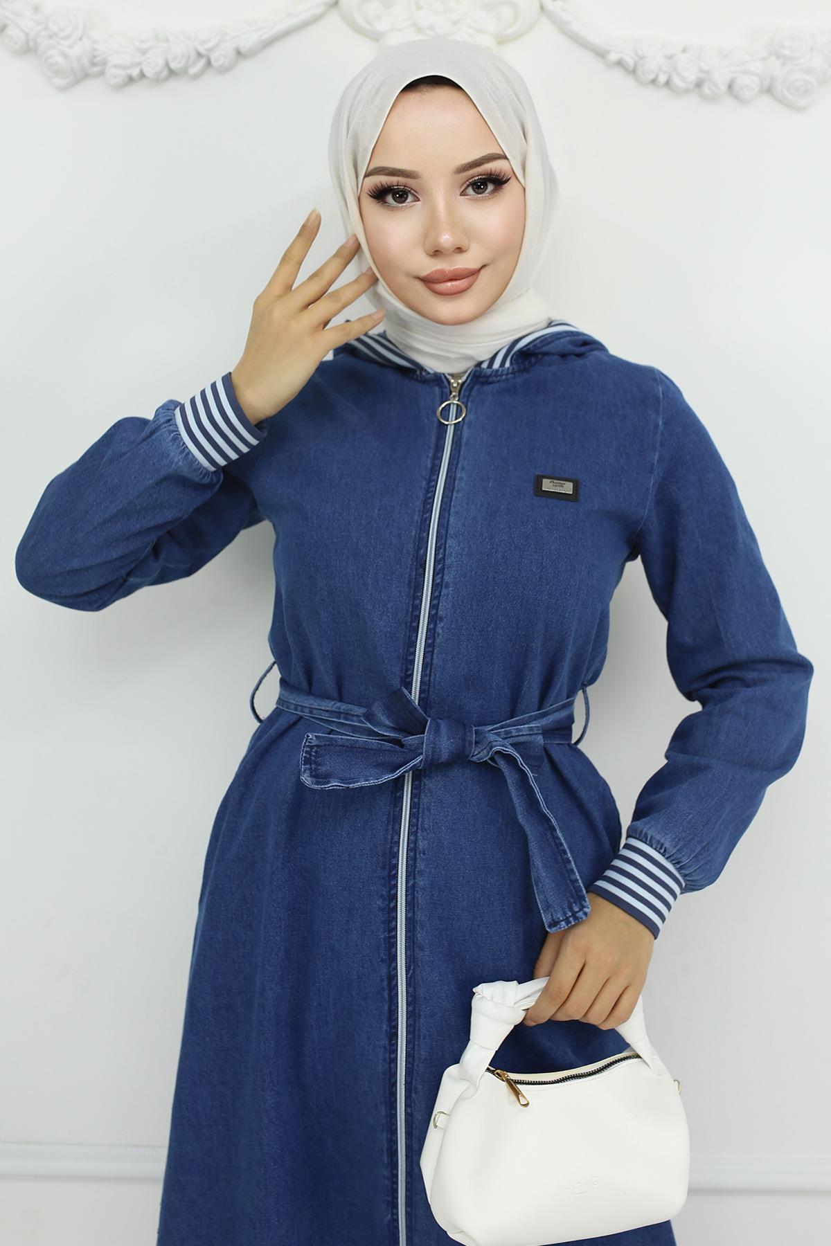 Kapşonlu Ribanalı Kot Takım Açık Kot 19244