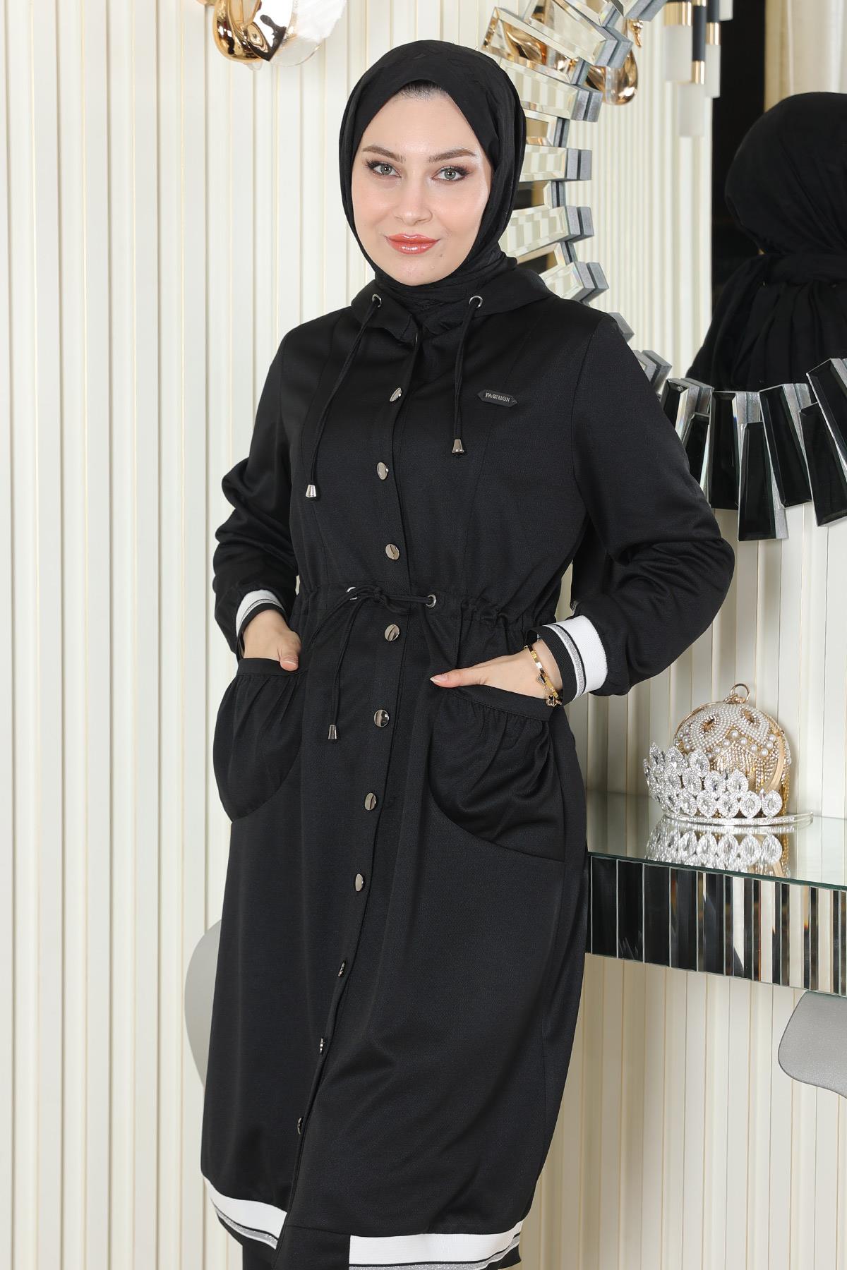 Kapşonlu Ribanalı Takım Siyah Siyah MSW19196-1