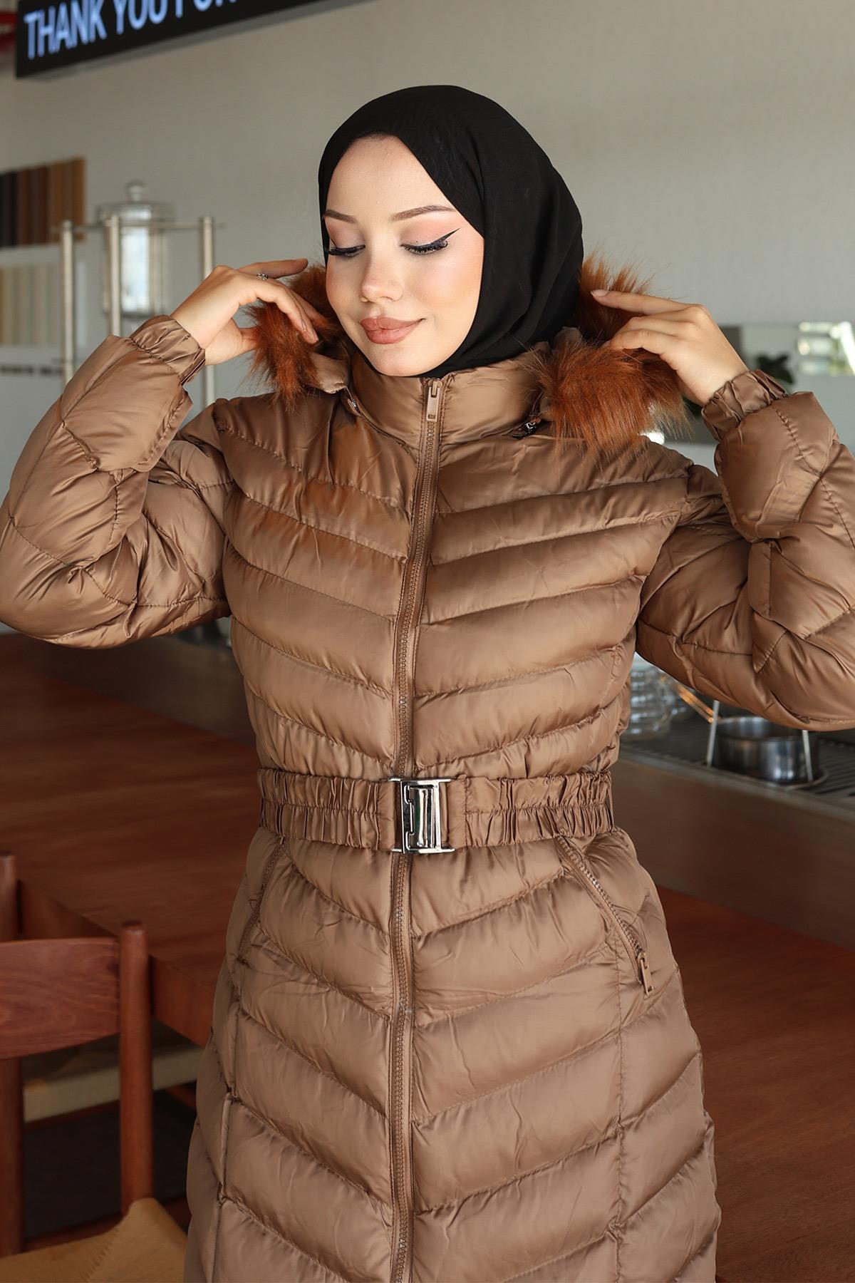 Kapşonlu Şişme Mont Taba 6155