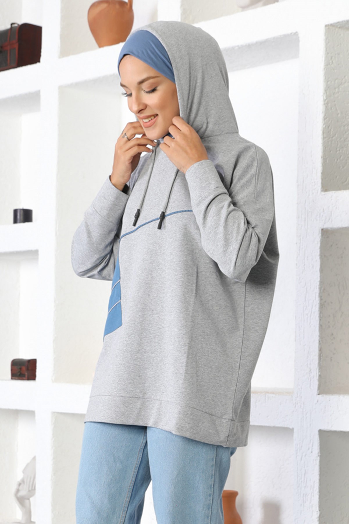 Kapşonlu Sweatshirt Gri 6042