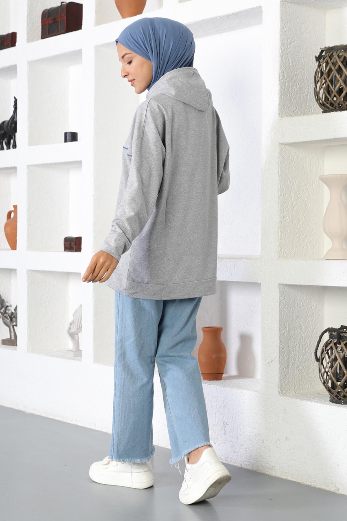 Kapşonlu Sweatshirt Gri 6042