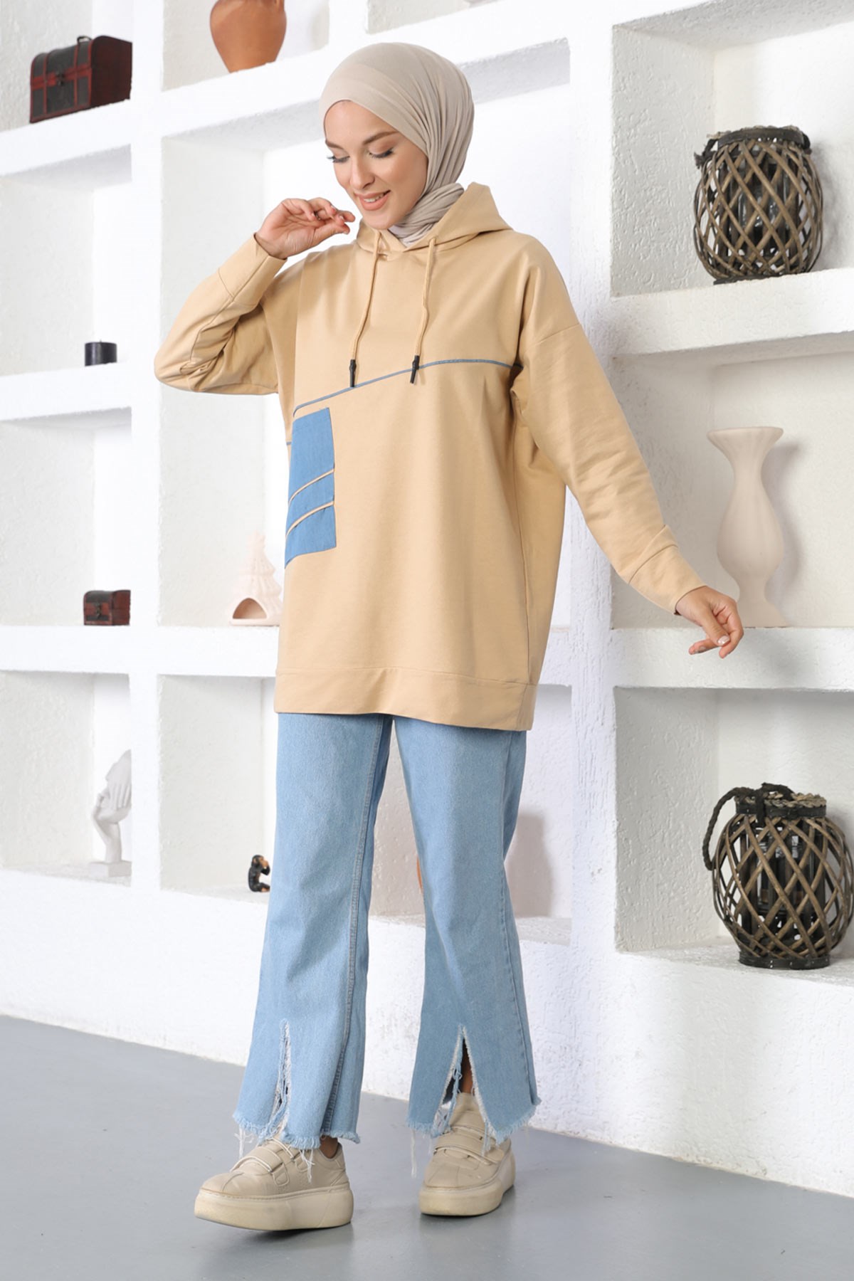 Kapşonlu Sweatshirt Vizon 6042