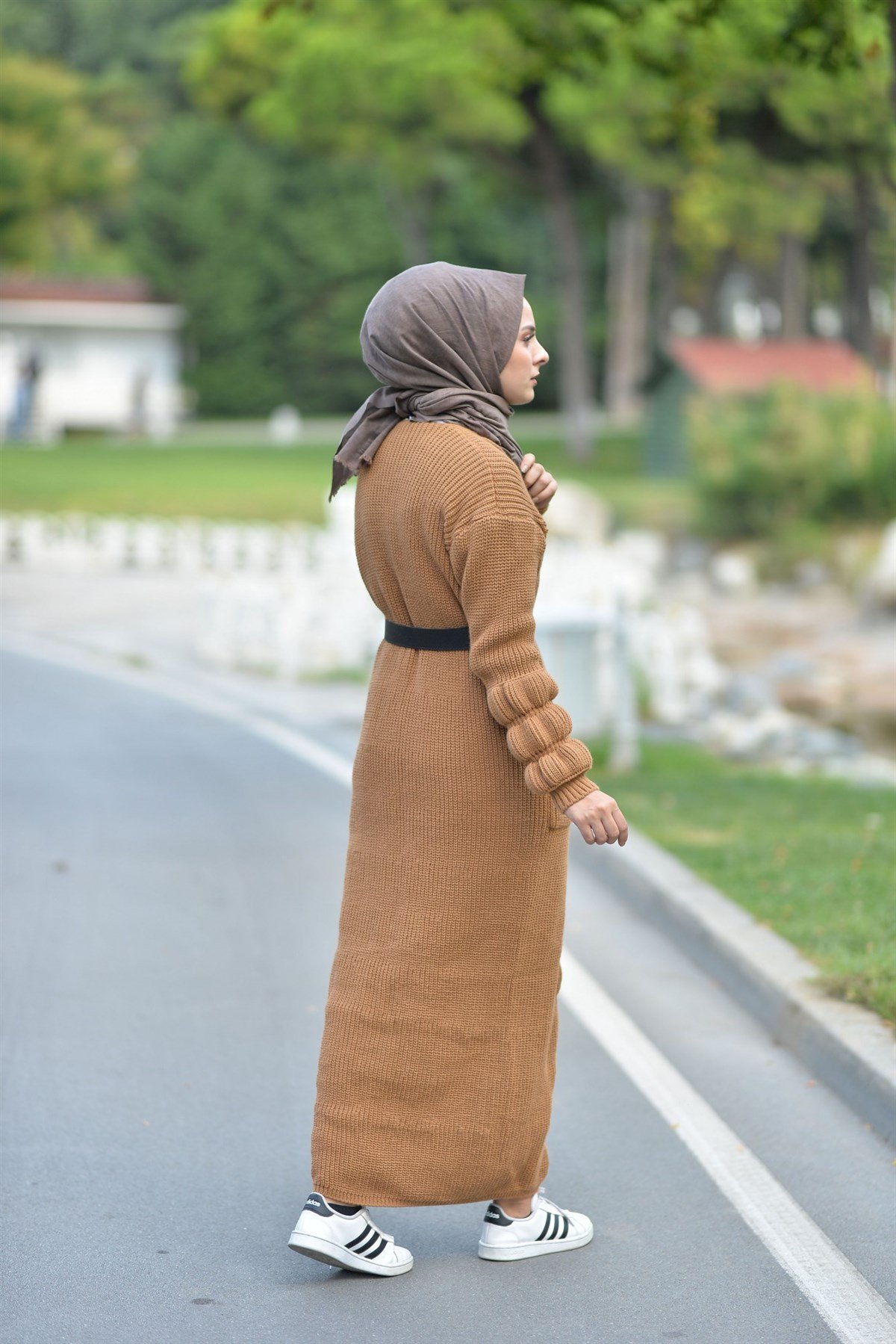 Kemer Detay Triko Elbise Taba Taba 5130-4