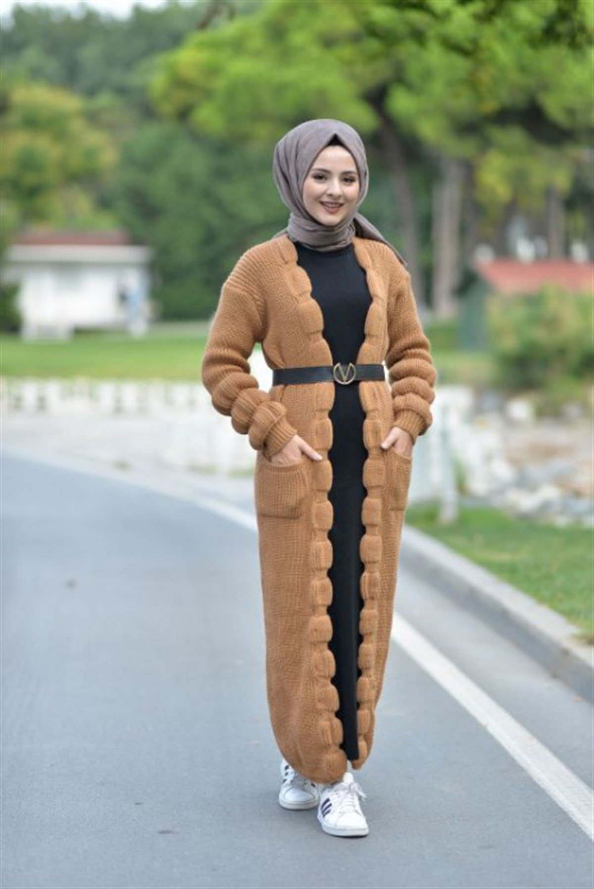 Kemer Detay Triko Elbise Taba Taba 5130-4