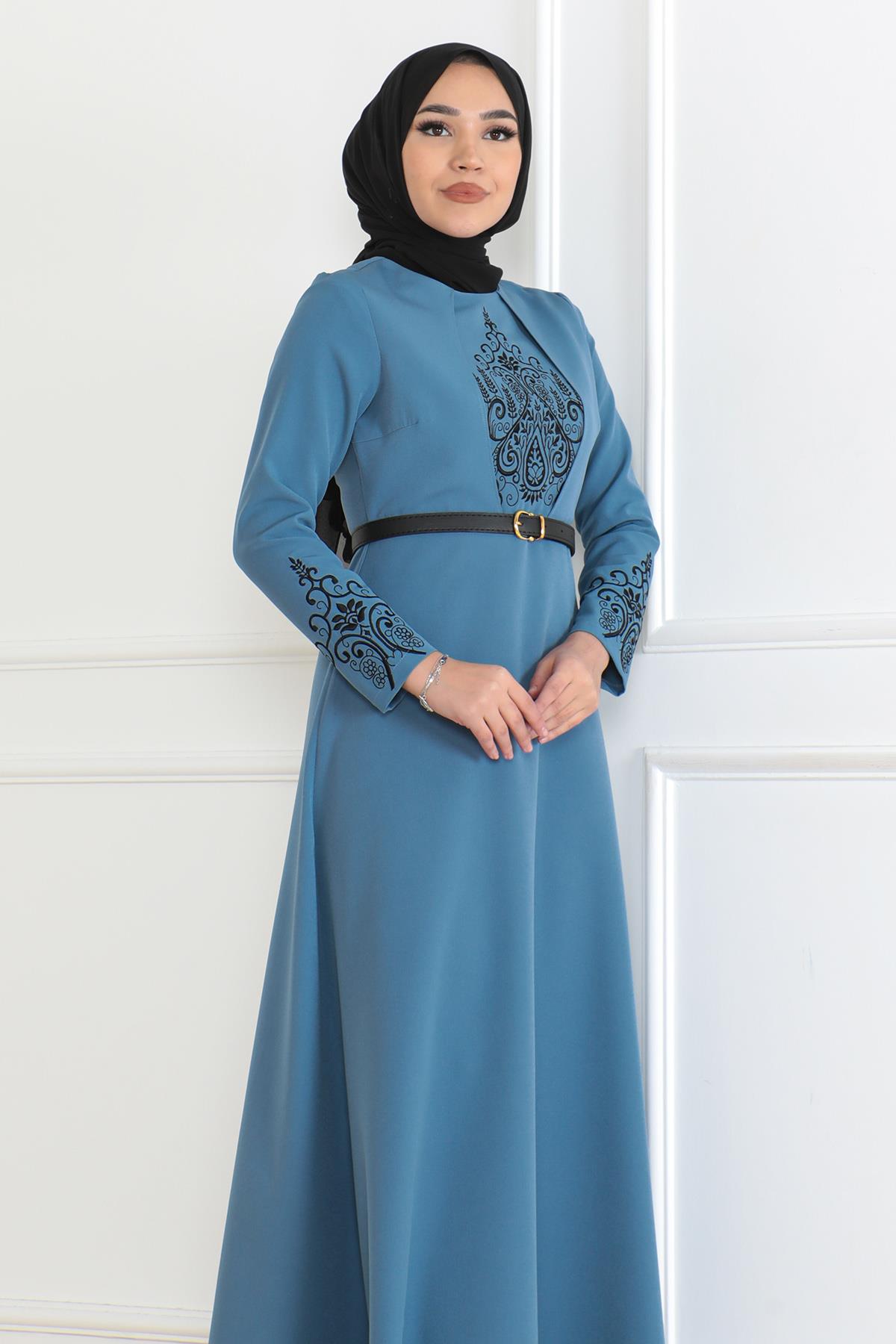 Kemer Detaylı Elbise Bebe Mavisi 6116