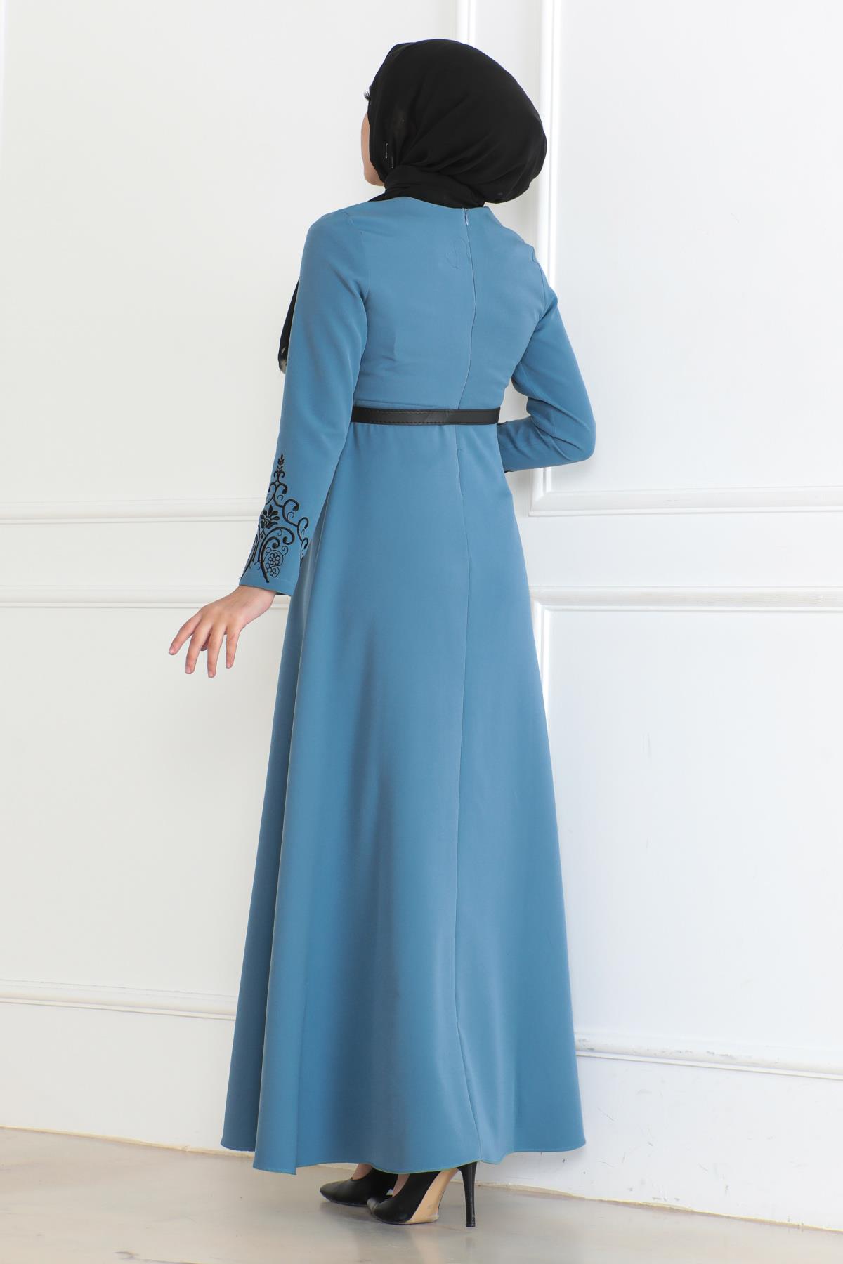 Kemer Detaylı Elbise Bebe Mavisi 6116