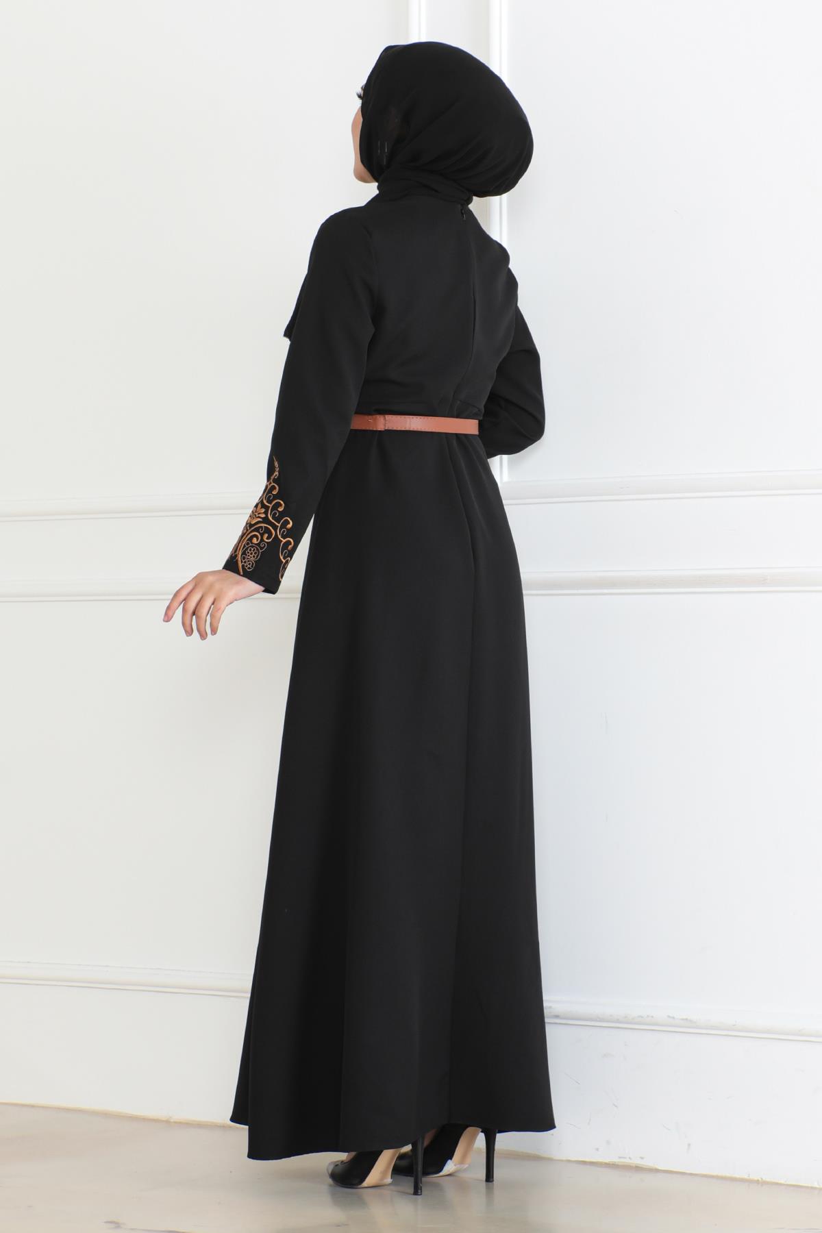 Kemer Detaylı Elbise Siyah 6116