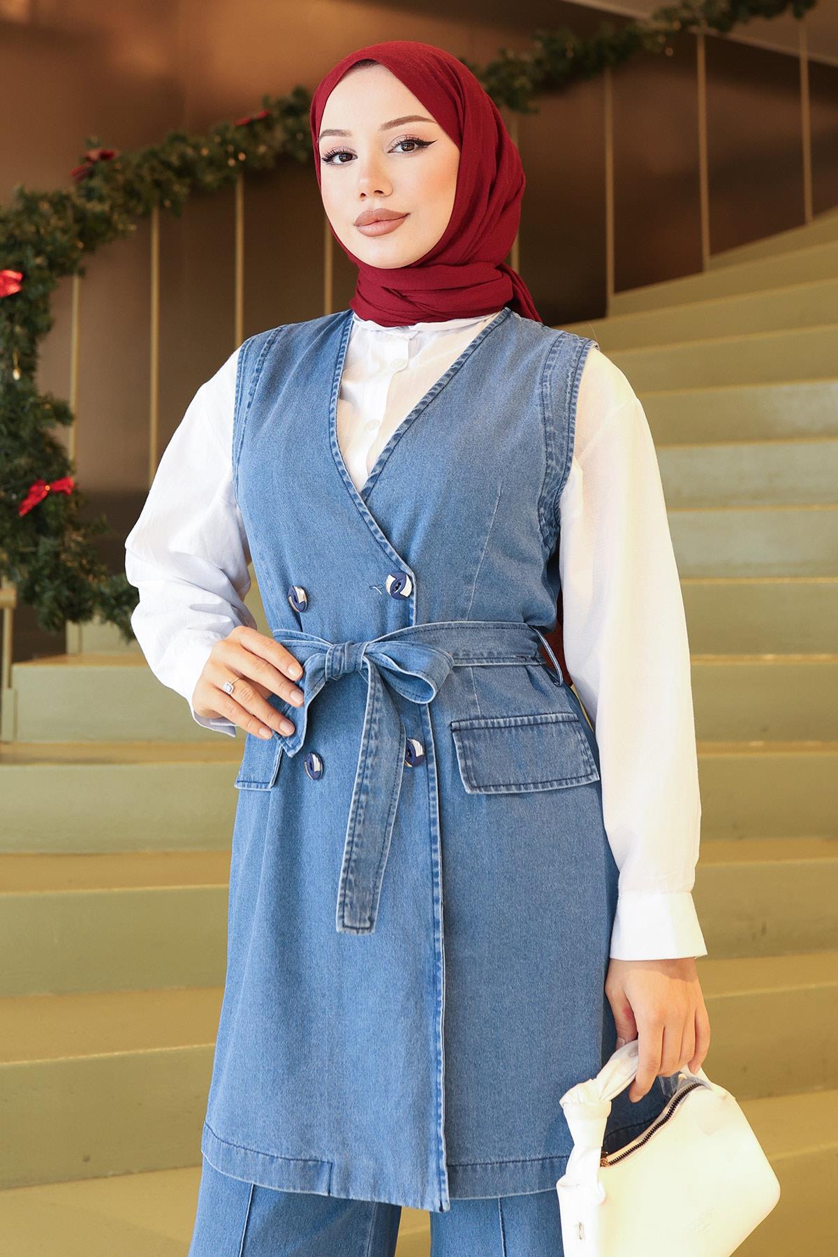 Kemer Detaylı İkili Takım Açık Kot 19232