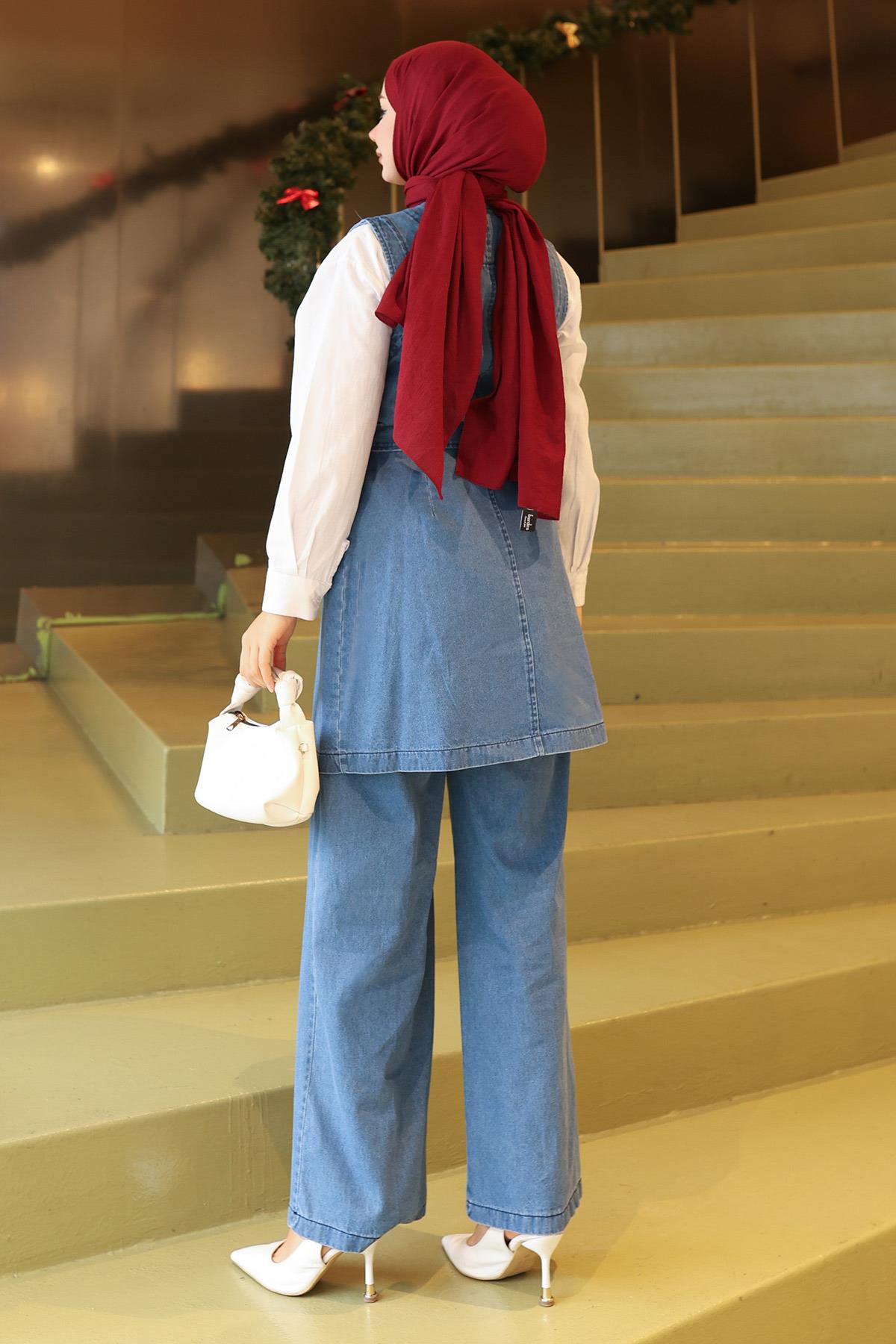 Kemer Detaylı İkili Takım Açık Kot 19232