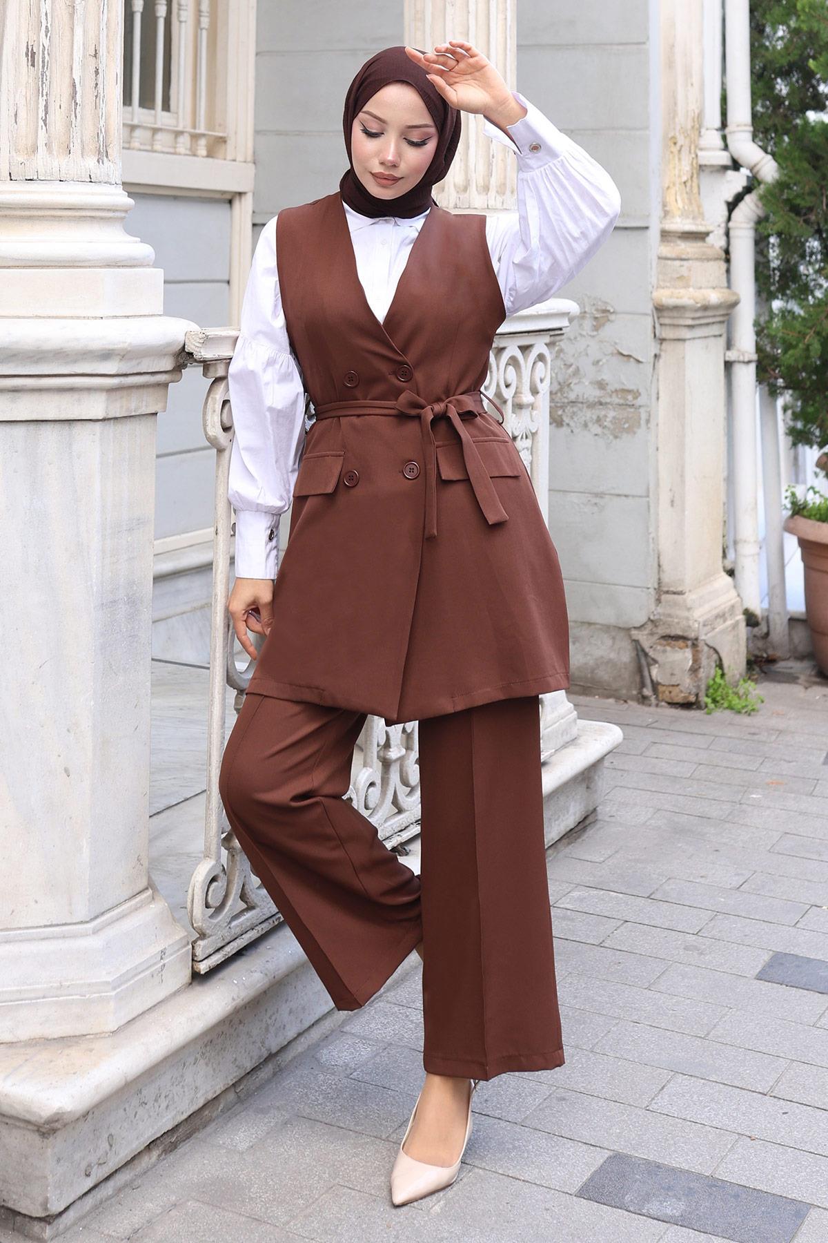 Kemer Detaylı İkili Takım Kahverengi 19232